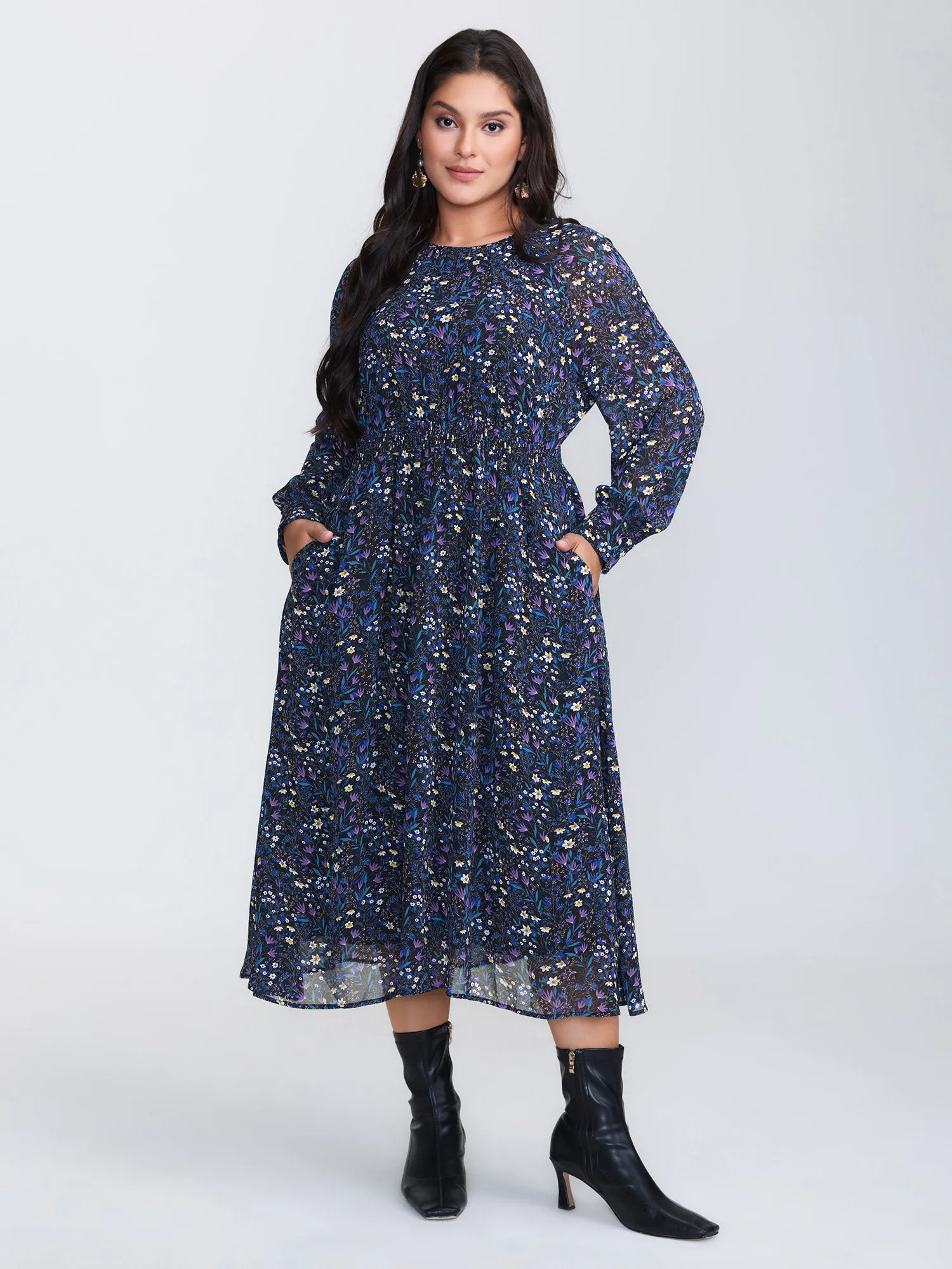 Floral Back-Tie Pockets Midi Dress sold by Bloomchic product image thumbnail 3