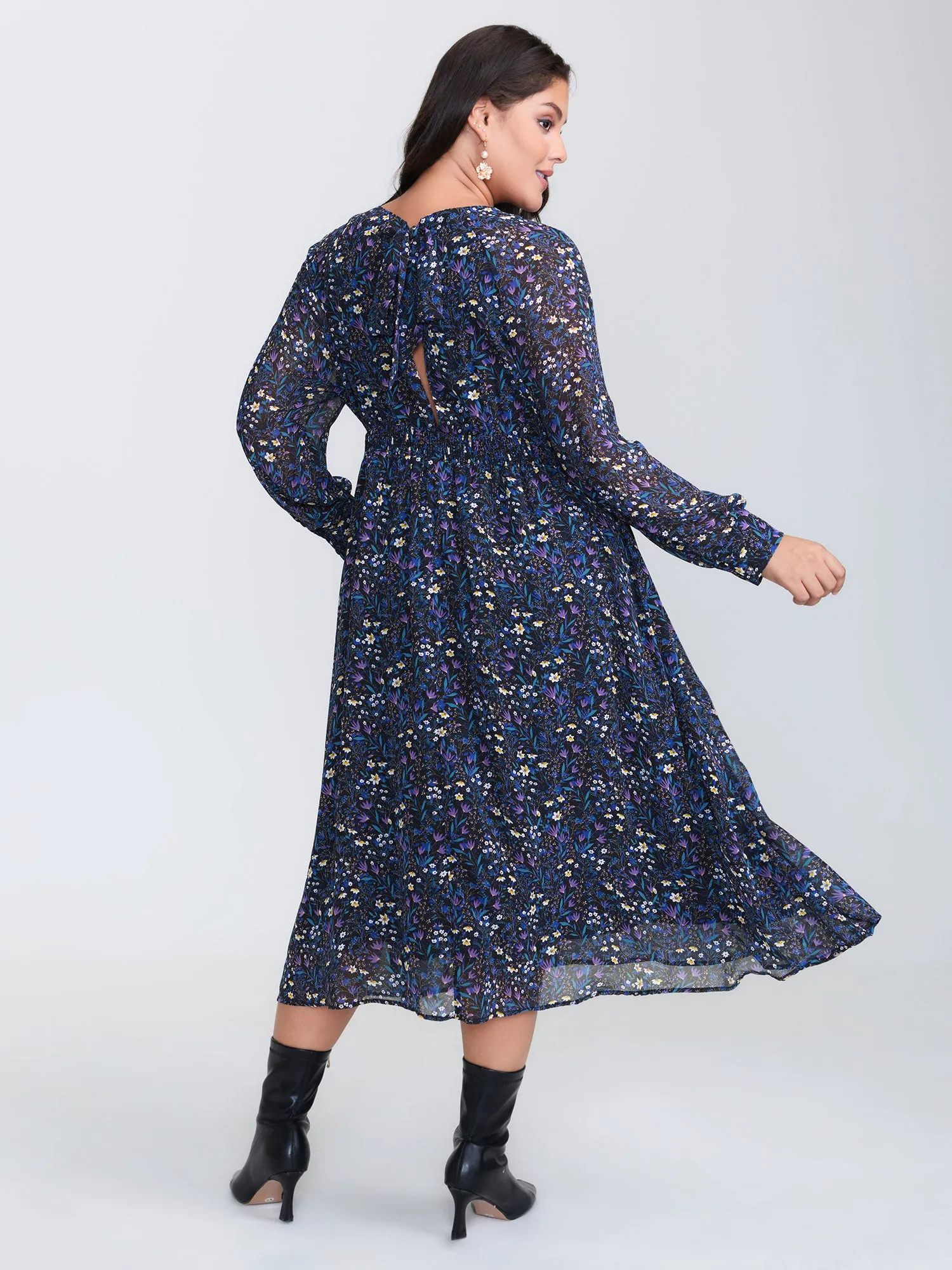 Floral Back-Tie Pockets Midi Dress sold by Bloomchic product image thumbnail 4