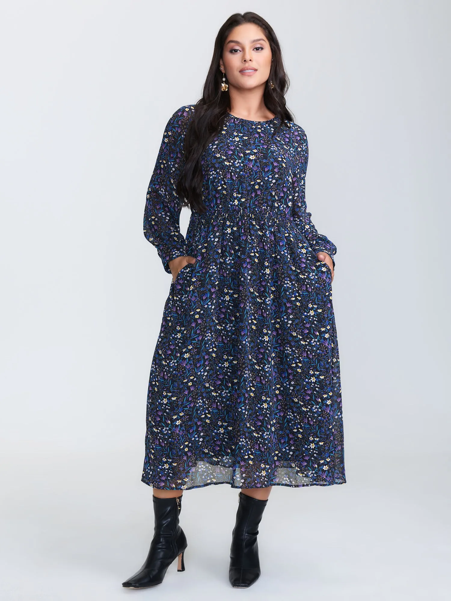 Floral Back-Tie Pockets Midi Dress sold by Bloomchic