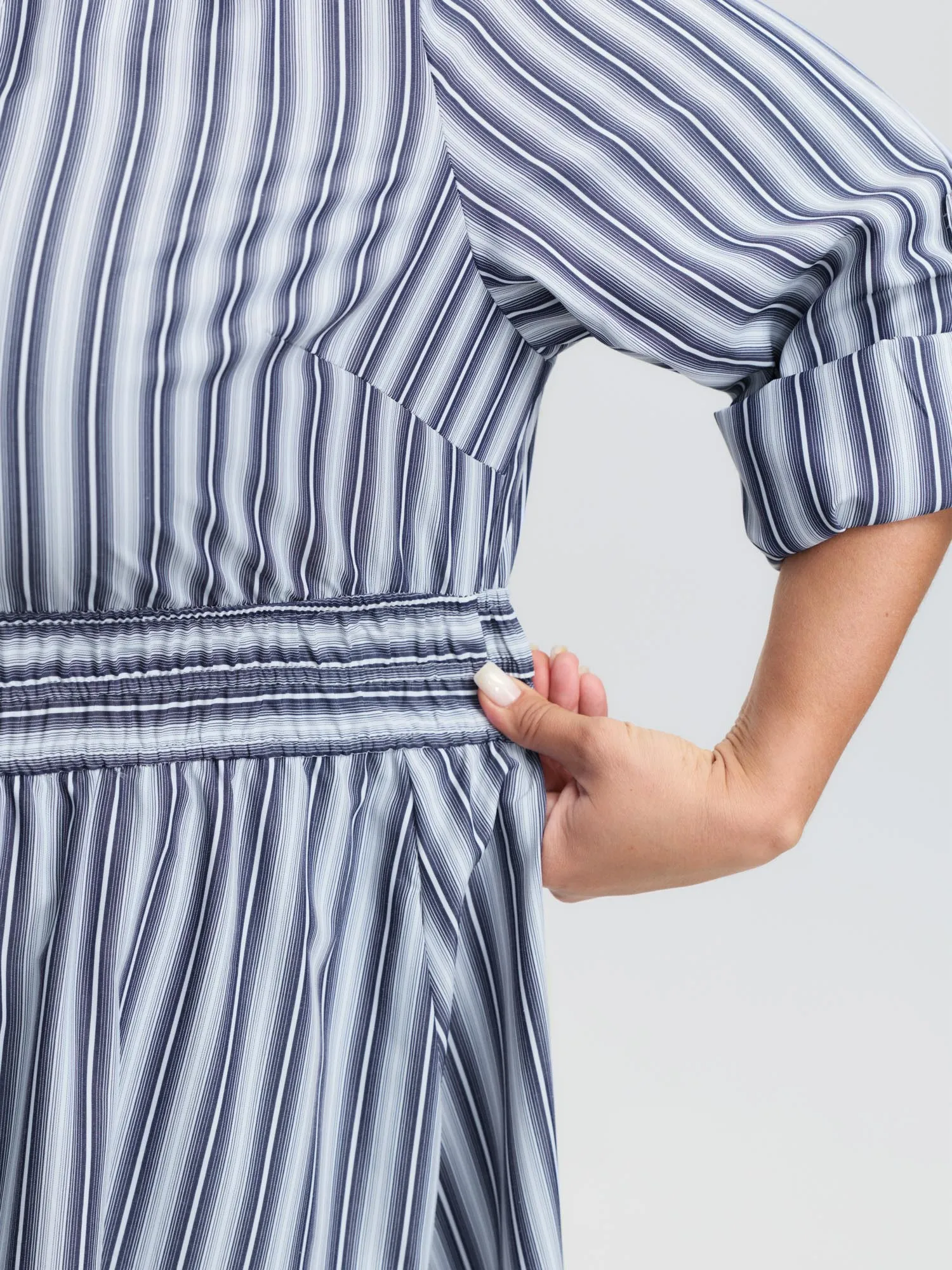 Monochrome Stripe Tab Sleeve Button Midi Dress sold by Bloomchic product image thumbnail 4