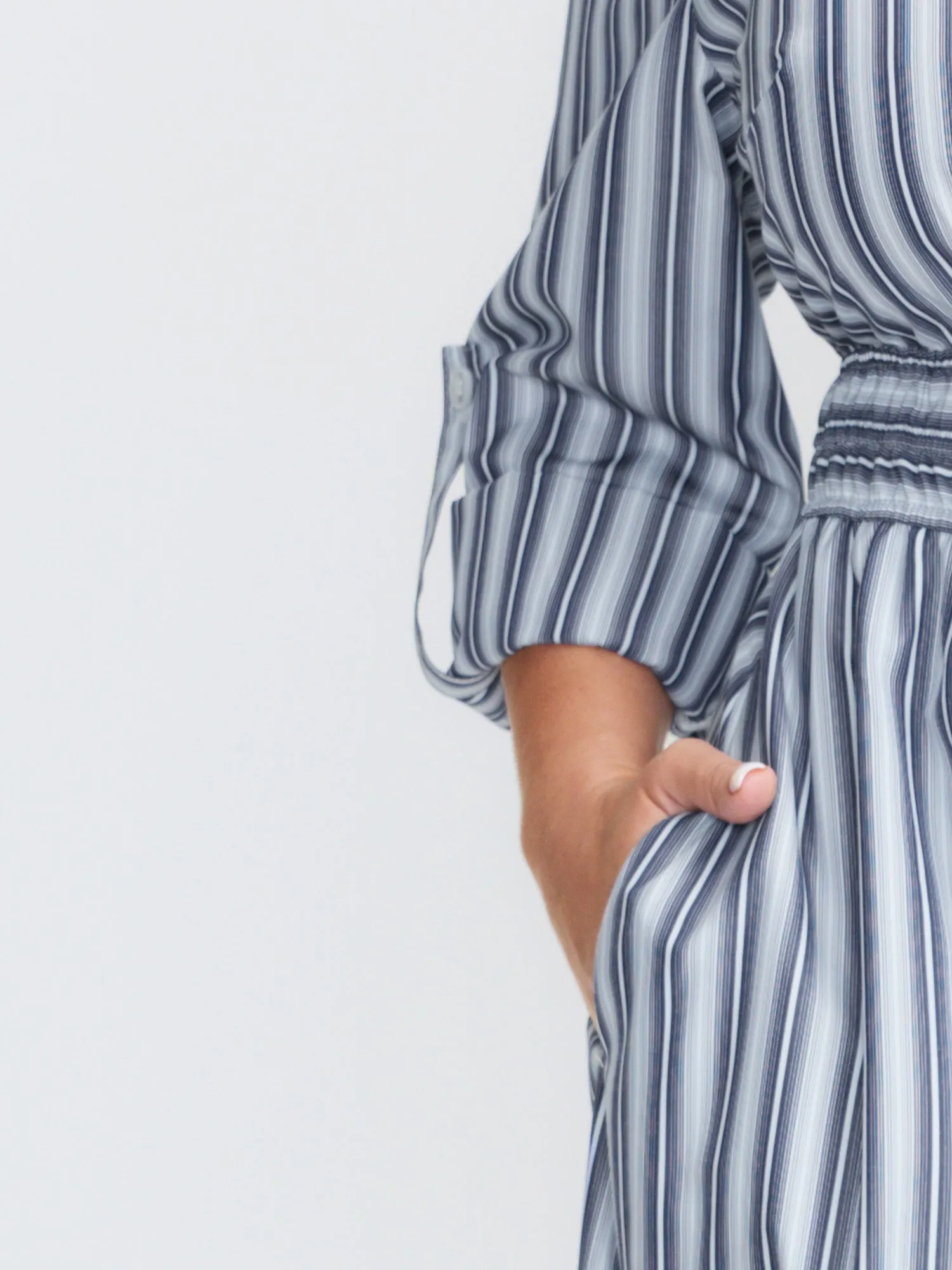 Monochrome Stripe Tab Sleeve Button Midi Dress sold by Bloomchic product image thumbnail 3