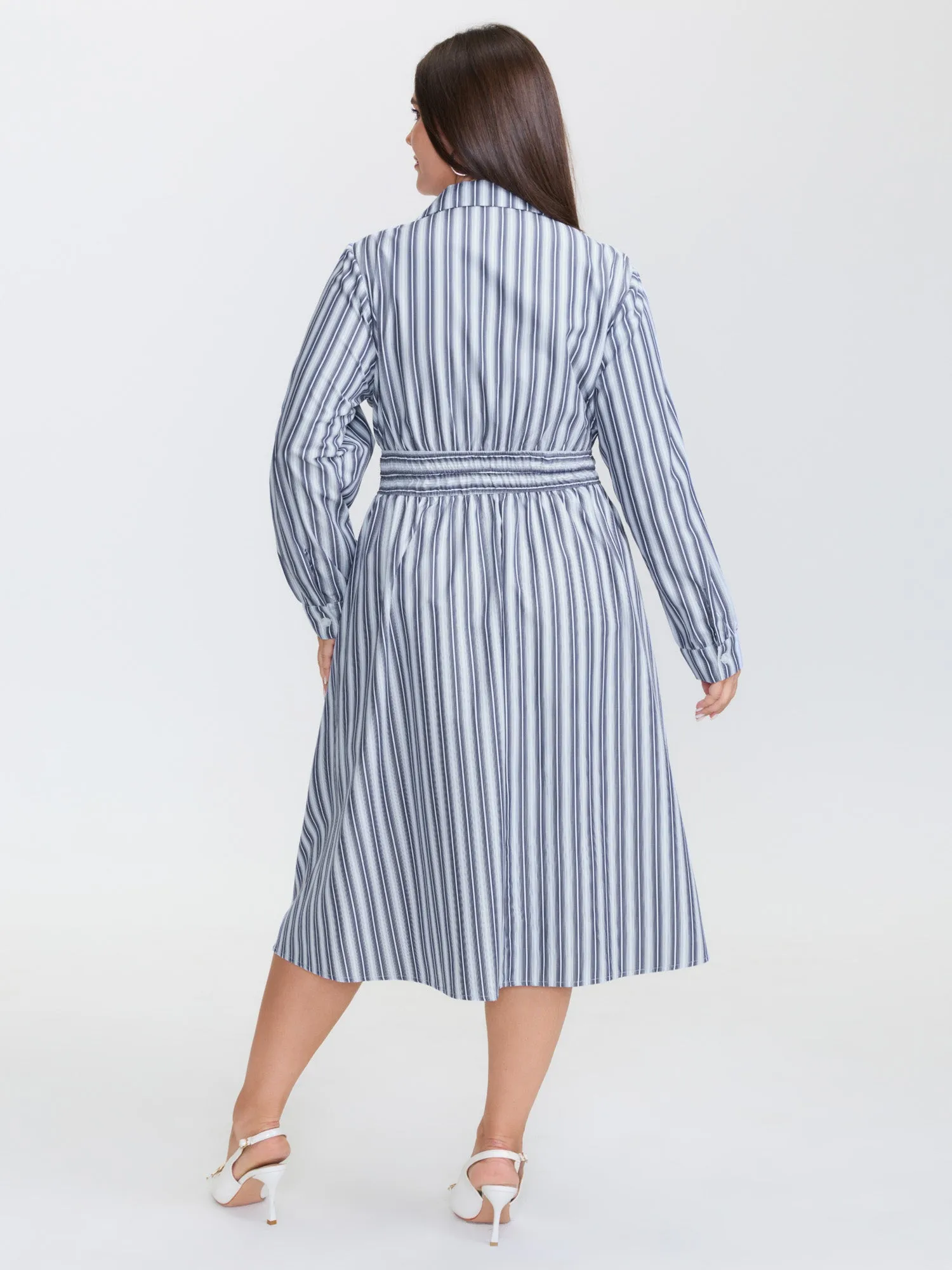 Monochrome Stripe Tab Sleeve Button Midi Dress sold by Bloomchic product image thumbnail 5