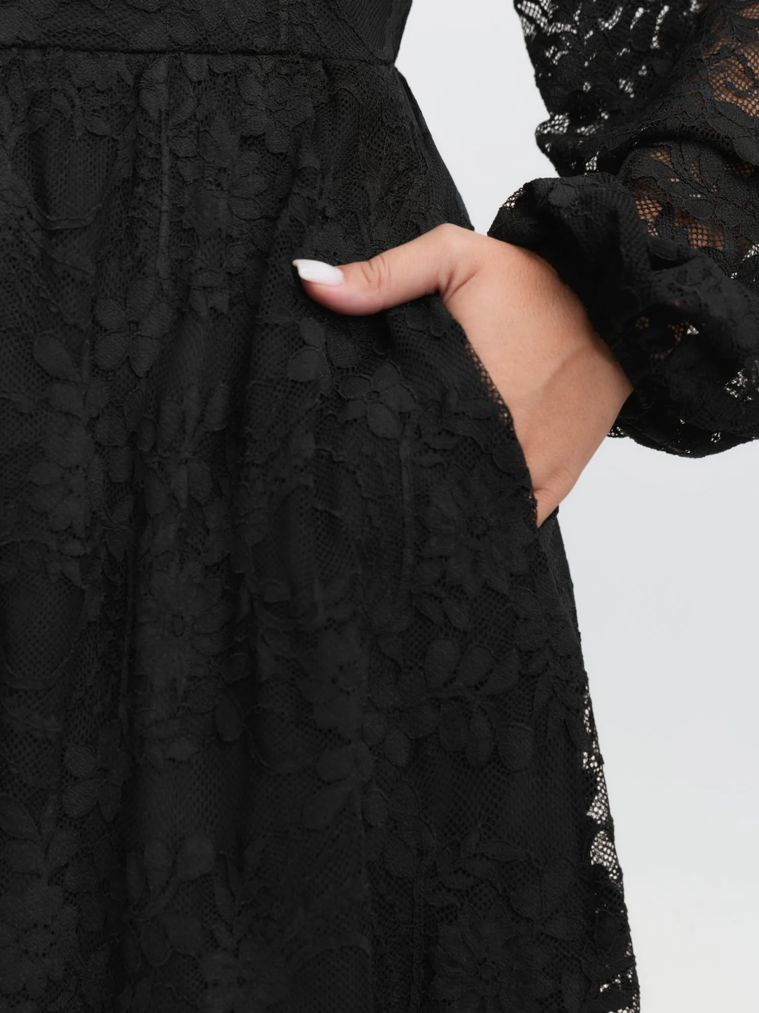 Sheer Lace Sleeve Waist-Defining Midi Dress sold by Bloomchic product image thumbnail 4