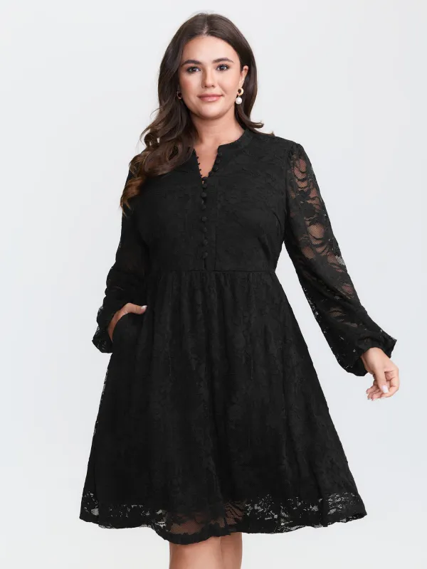 Sheer Lace Sleeve Waist-Defining Midi Dress sold by Bloomchic