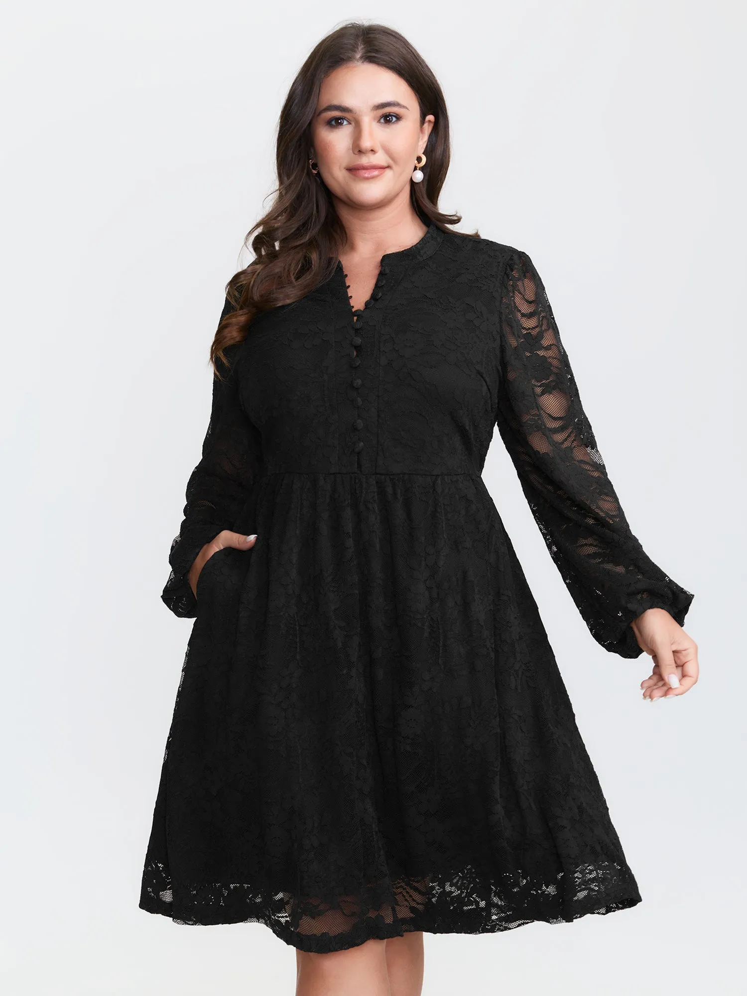 Sheer Lace Sleeve Waist-Defining Midi Dress sold by Bloomchic