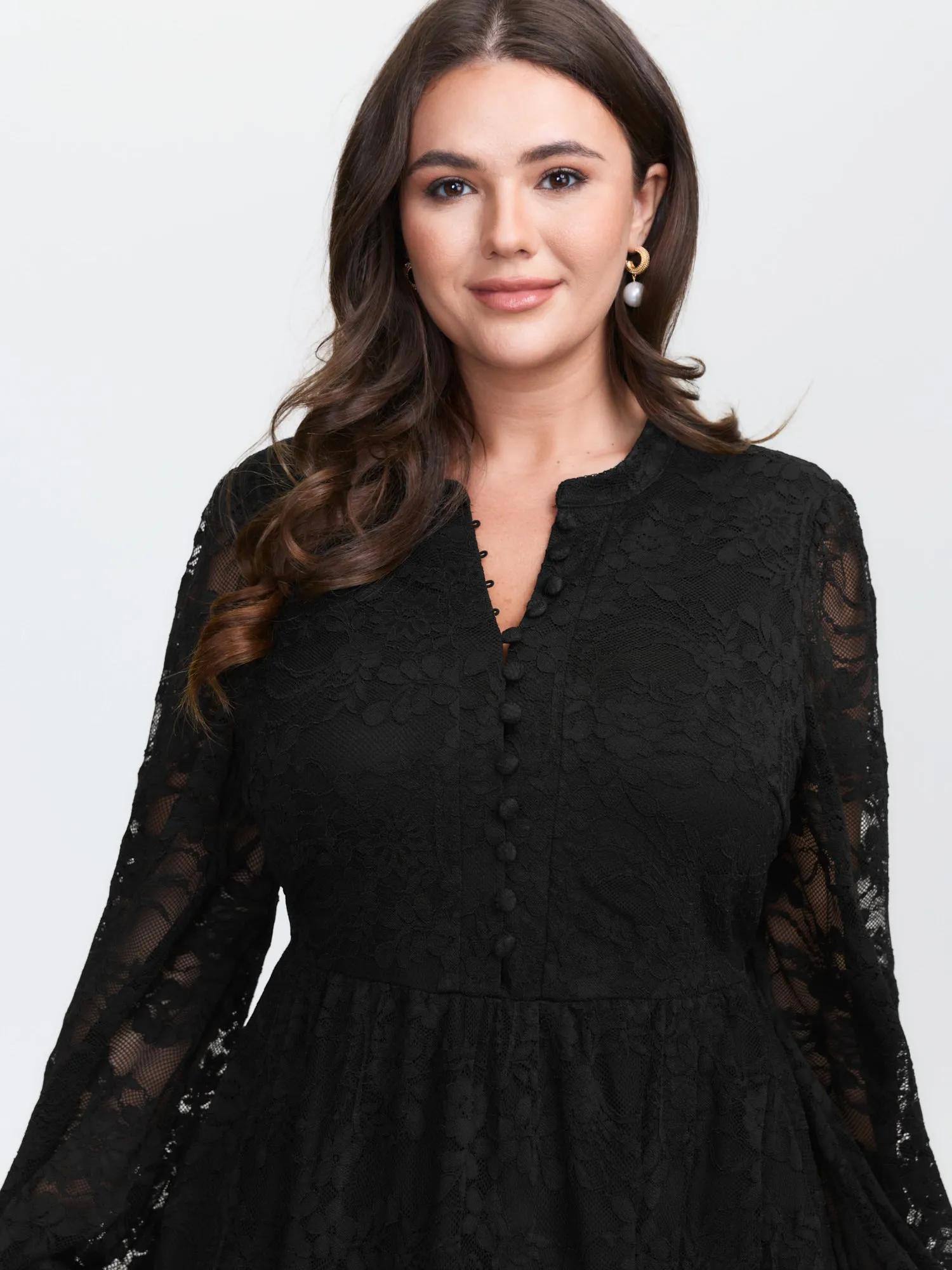 Sheer Lace Sleeve Waist-Defining Midi Dress sold by Bloomchic product image thumbnail 2