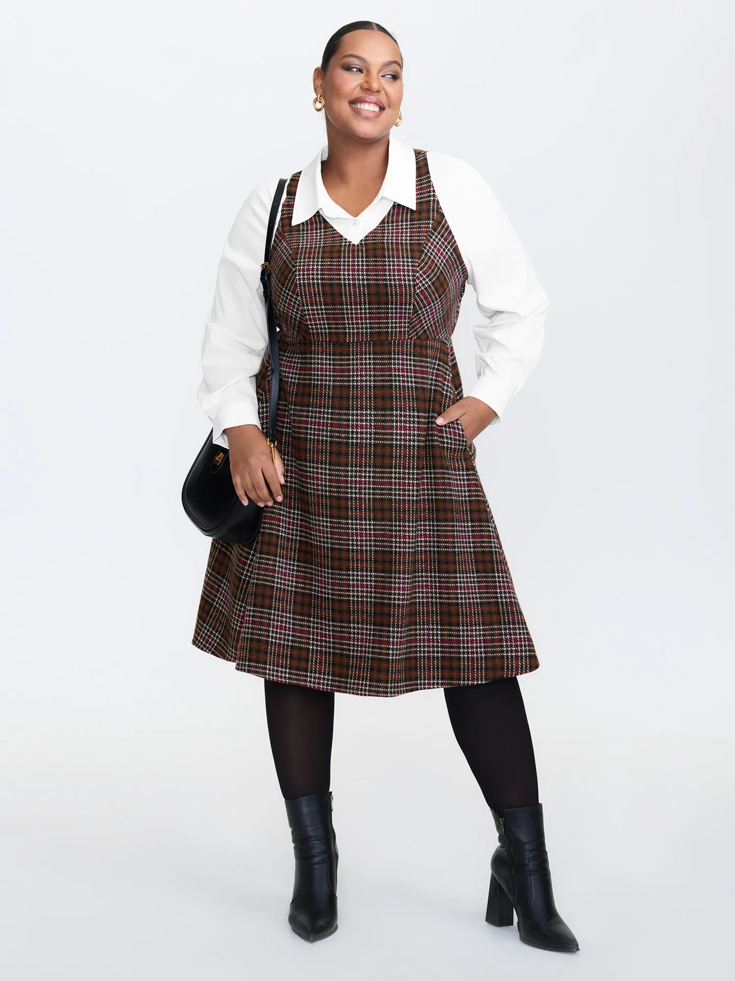 2 In 1 Plaid Pockets Midi Dress sold by Bloomchic