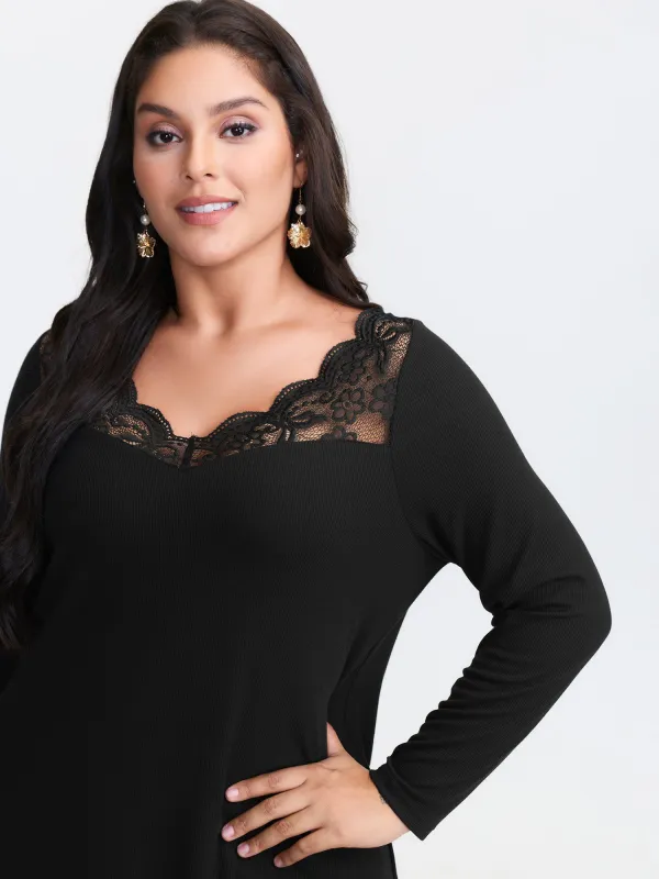 Sheer Lace V-Neckline T-Shirt sold by Bloomchic
