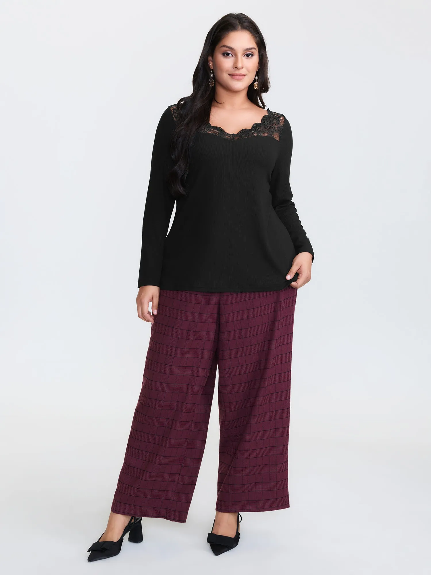 Sheer Lace V-Neckline T-Shirt sold by Bloomchic product image thumbnail 3