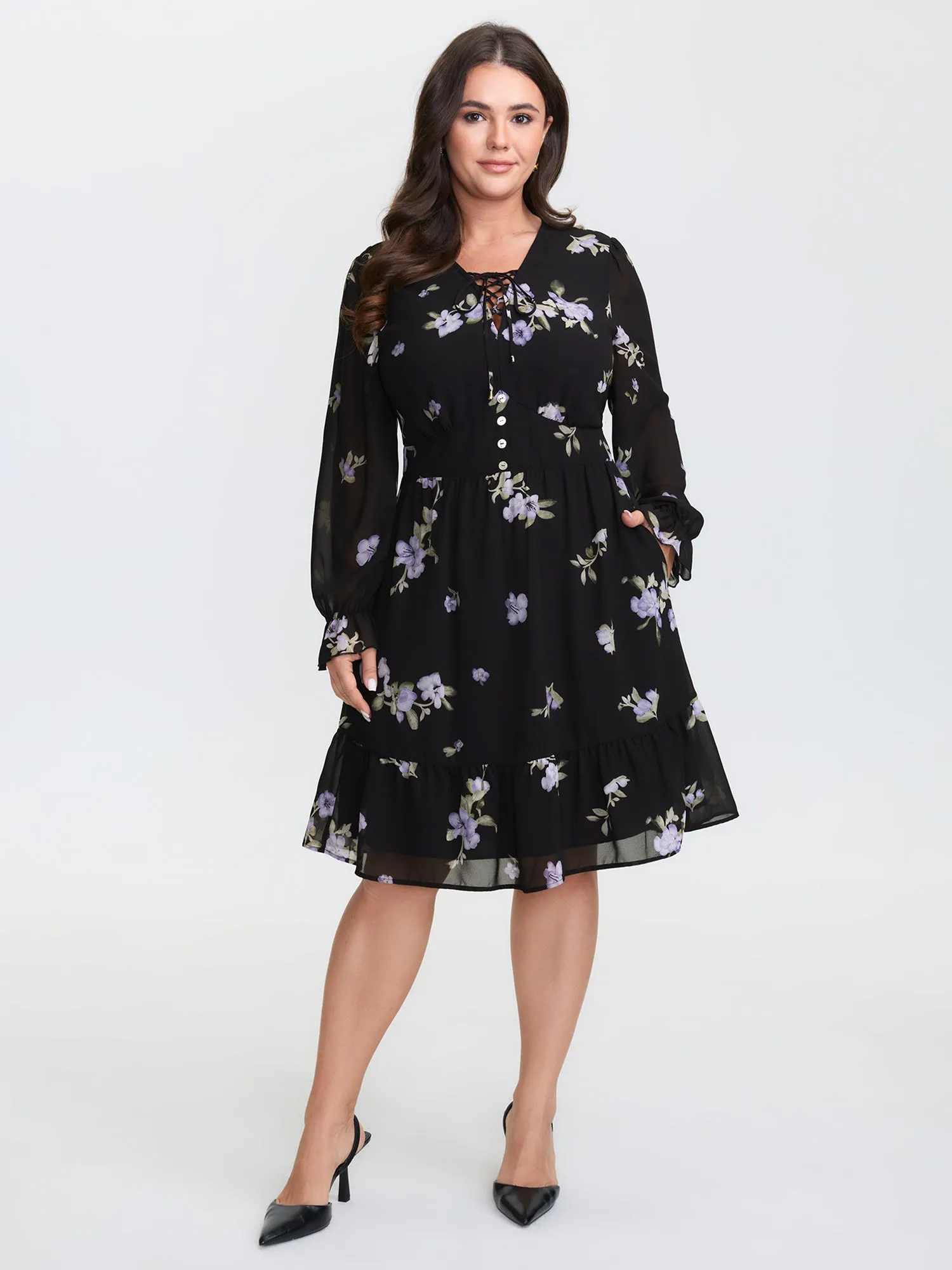 Chiffon Adjustable Bust Sheer Midi Dress sold by Bloomchic product image thumbnail 3