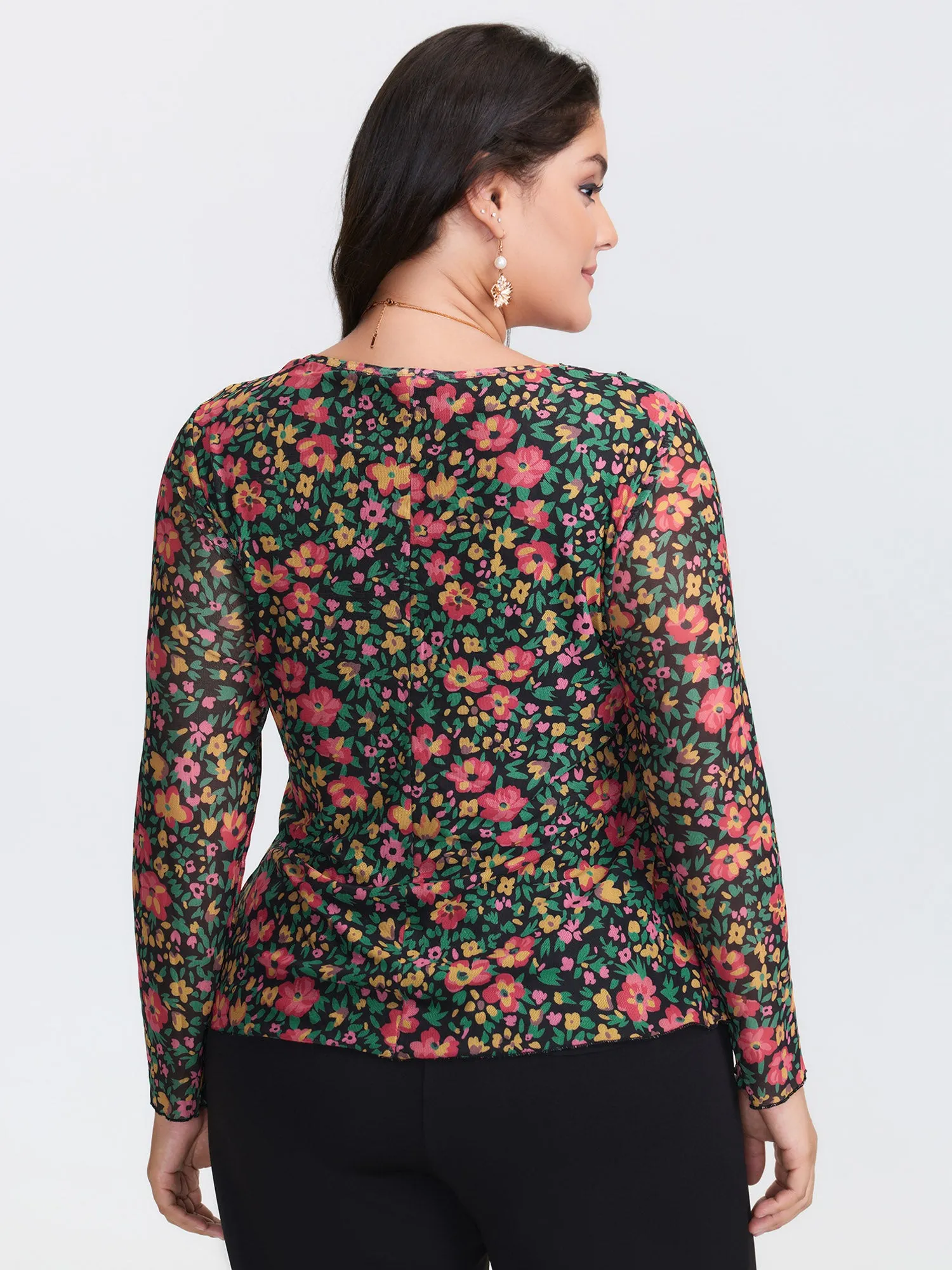 Floral Stretchy Mesh Front-Tie Blouse sold by Bloomchic product image thumbnail 5