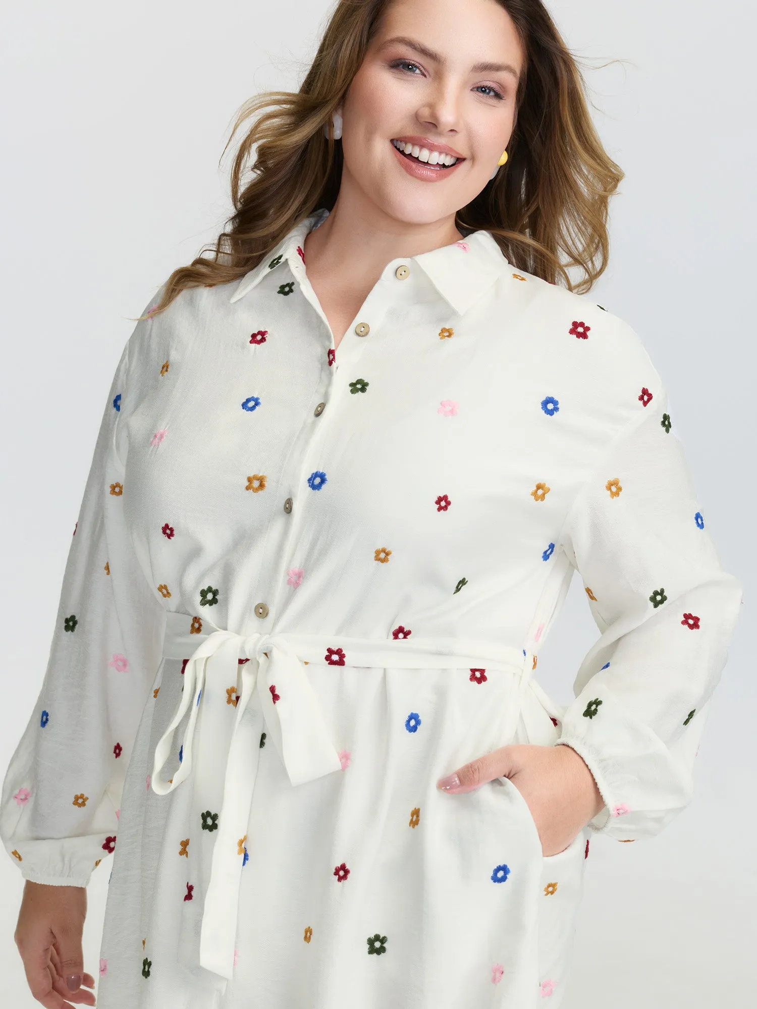 Colorful Floral Embroidery Pockets Midi Dress sold by Bloomchic product image thumbnail 2