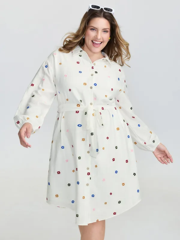 Colorful Floral Embroidery Pockets Midi Dress sold by Bloomchic