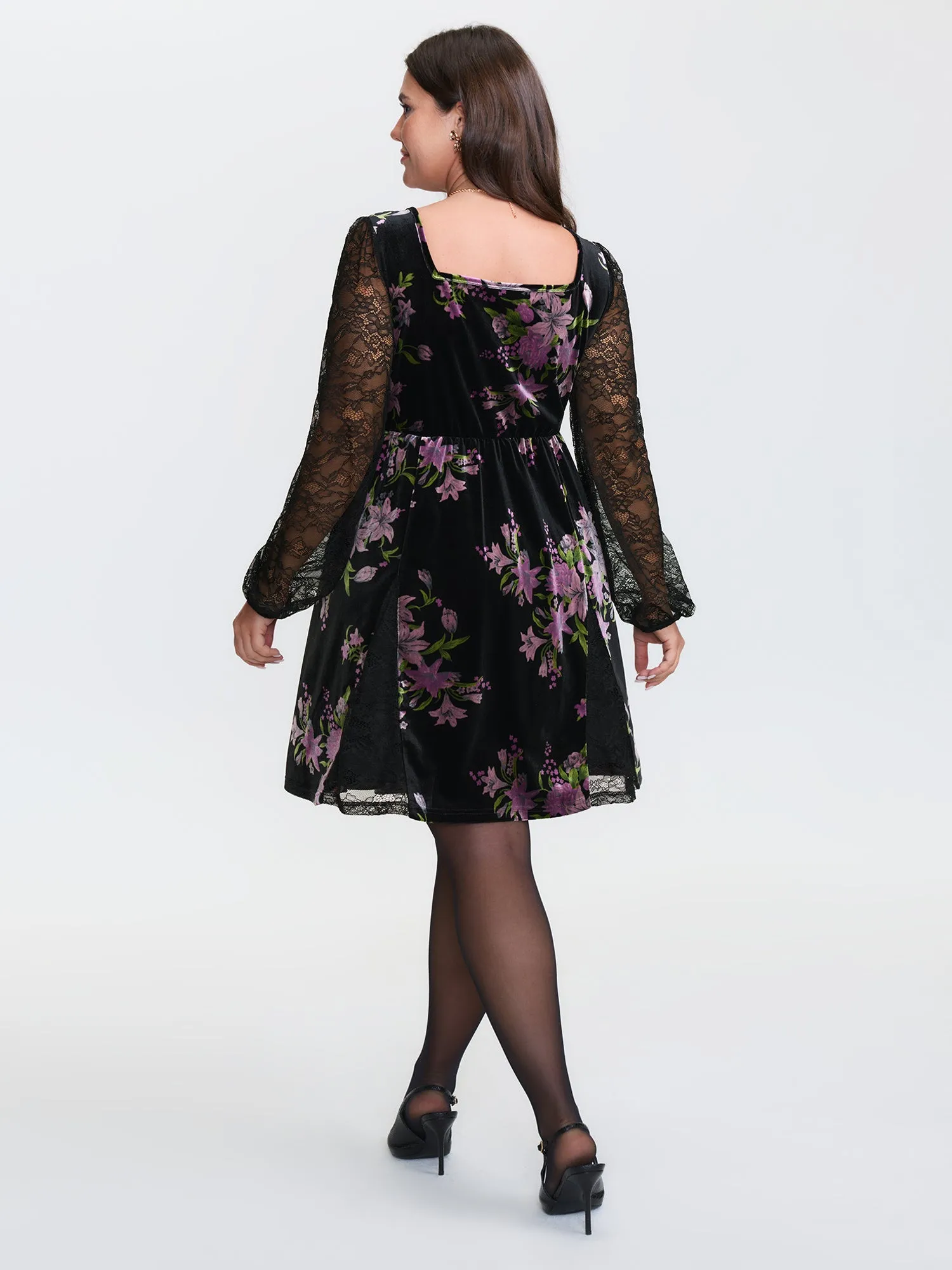 Velvet Floral Sheer Lace Knee Dress sold by Bloomchic product image thumbnail 5