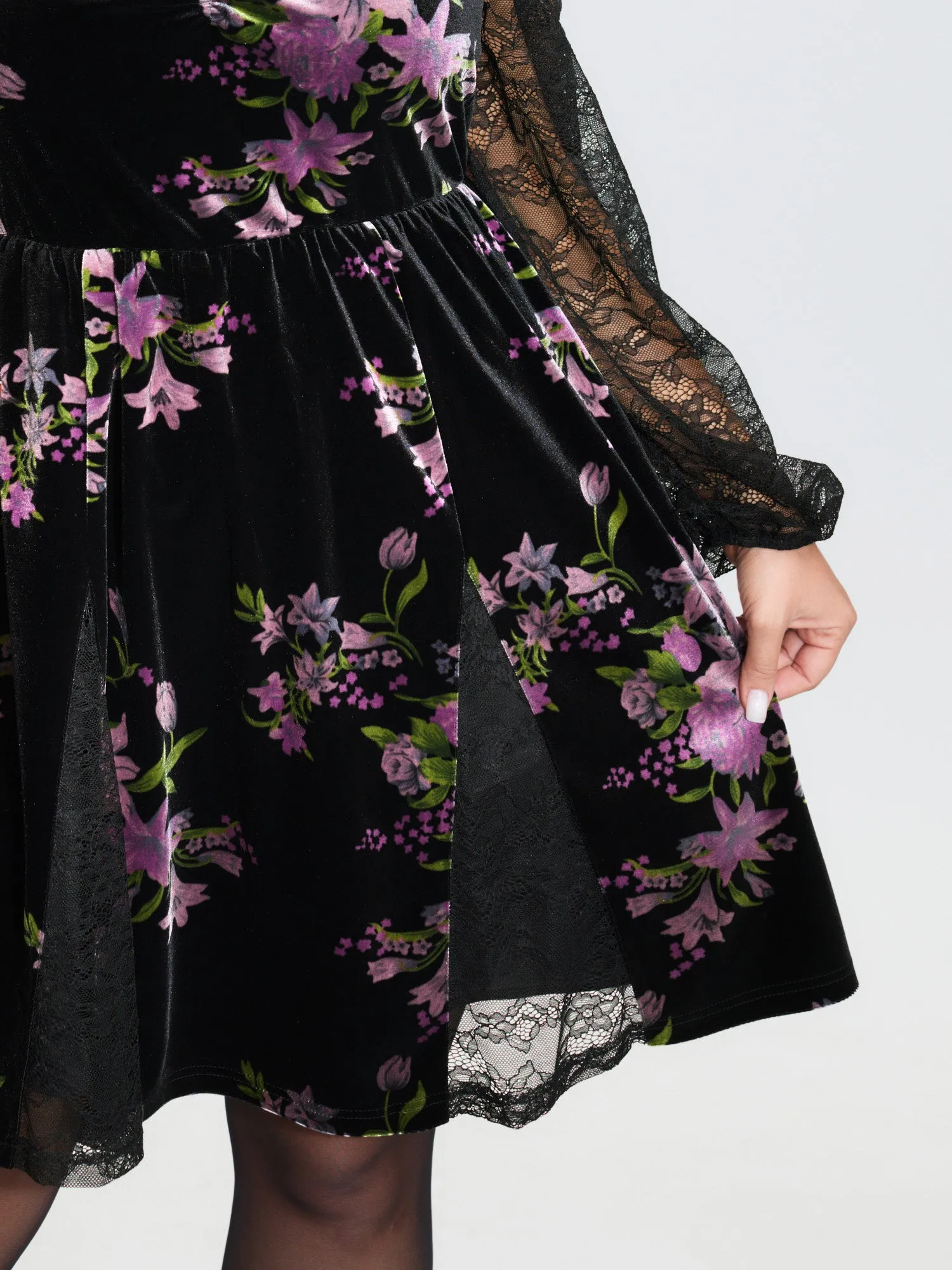 Velvet Floral Sheer Lace Knee Dress sold by Bloomchic product image thumbnail 4