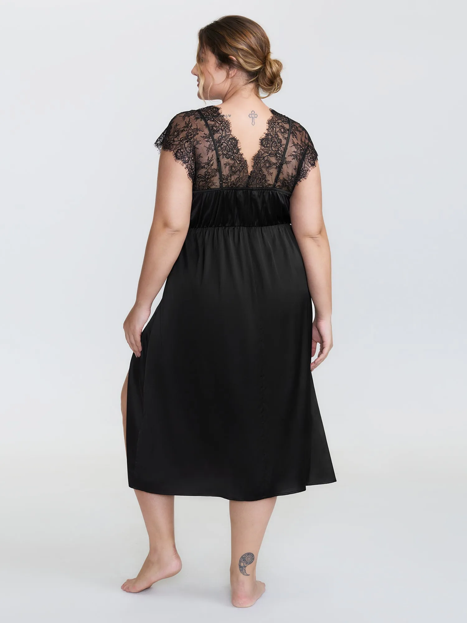 Sheer Lace Trim High Slit Sleep Dress sold by Bloomchic product image thumbnail 4