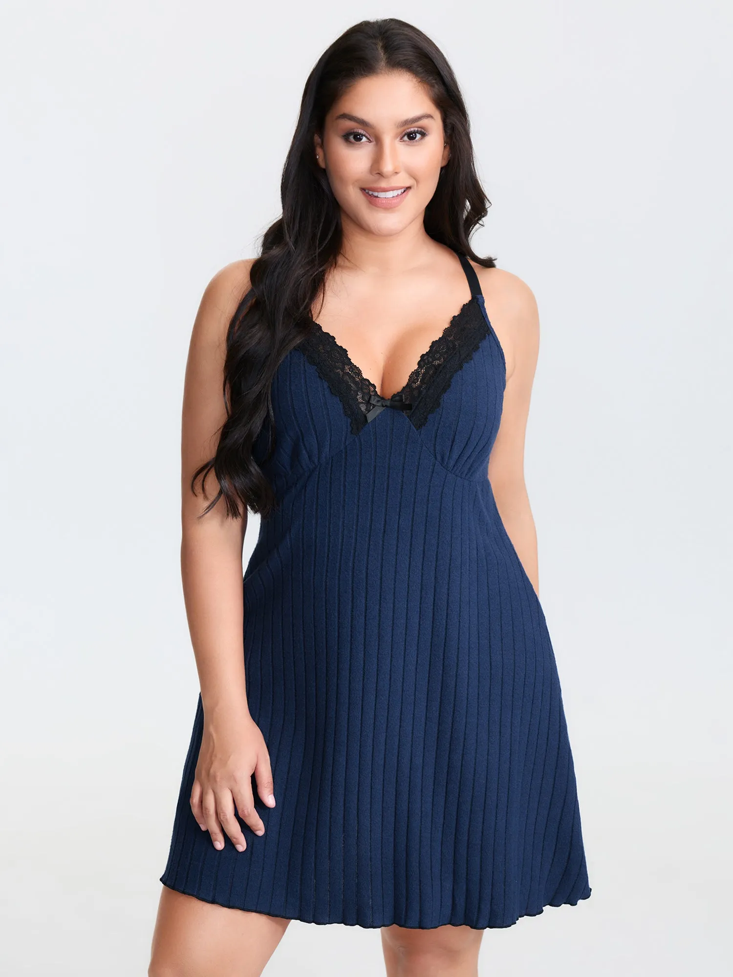 Night-In Lace Deep Neckline Nightgown sold by Bloomchic