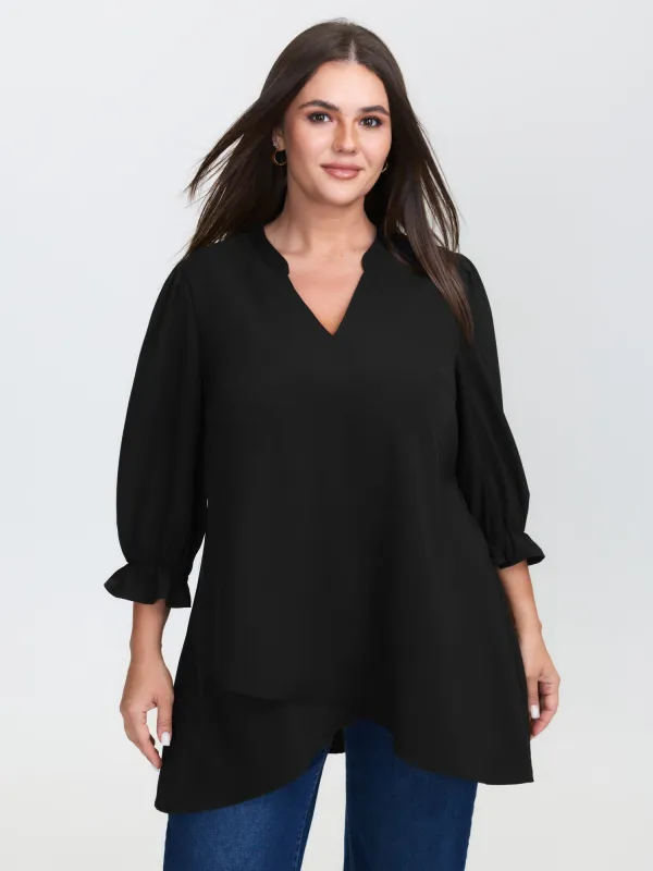 Overlap Hem Stretchy Cuff Sleeve Blouse sold by Bloomchic