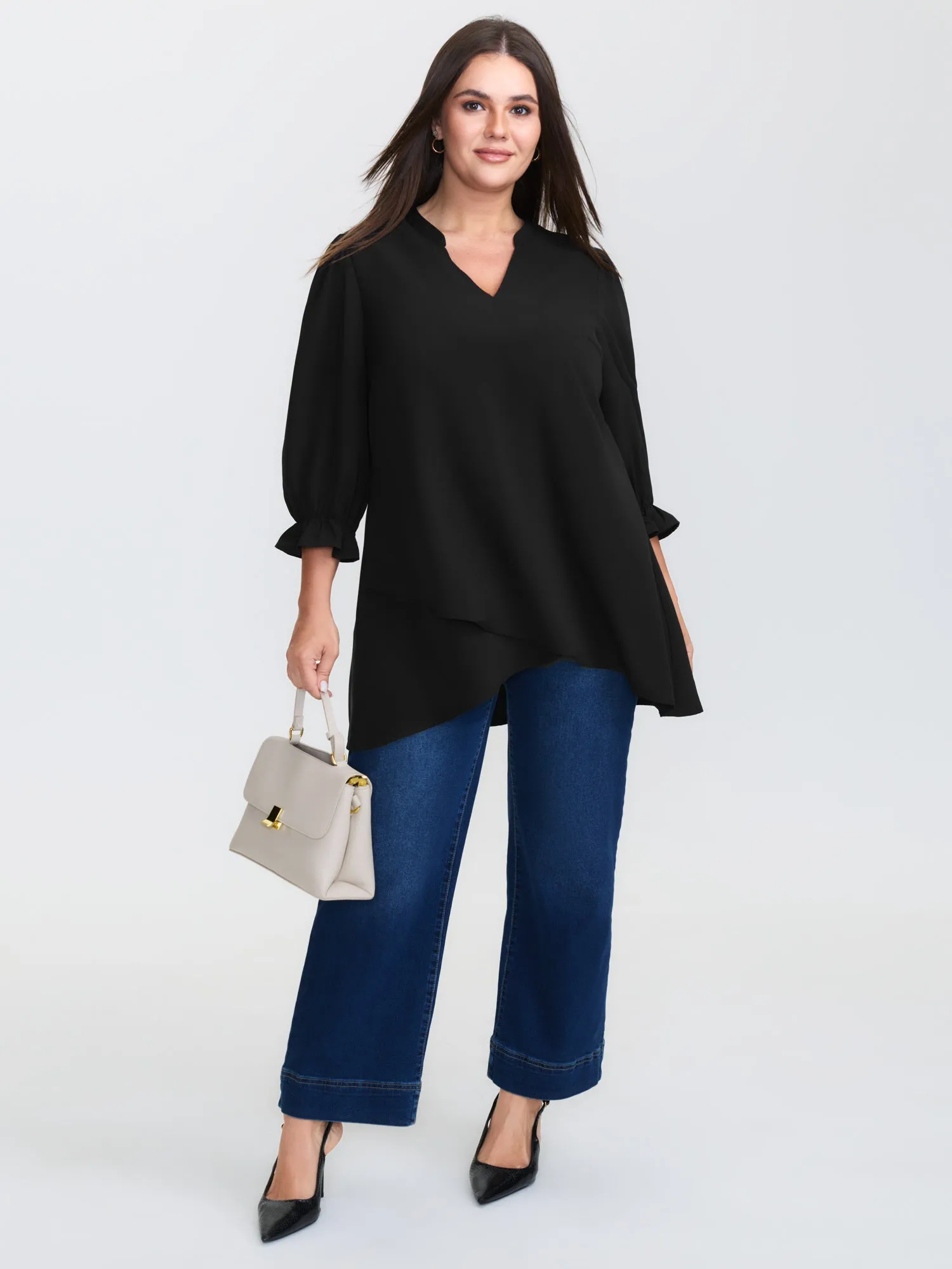 Overlap Hem Stretchy Cuff Sleeve Blouse sold by Bloomchic product image thumbnail 2