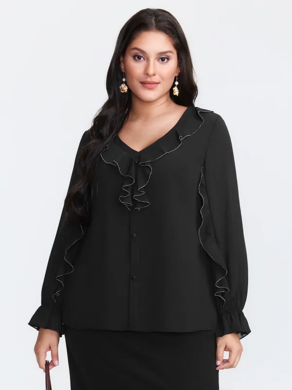 Lettuce Edge Color Contrast Blouse sold by Bloomchic