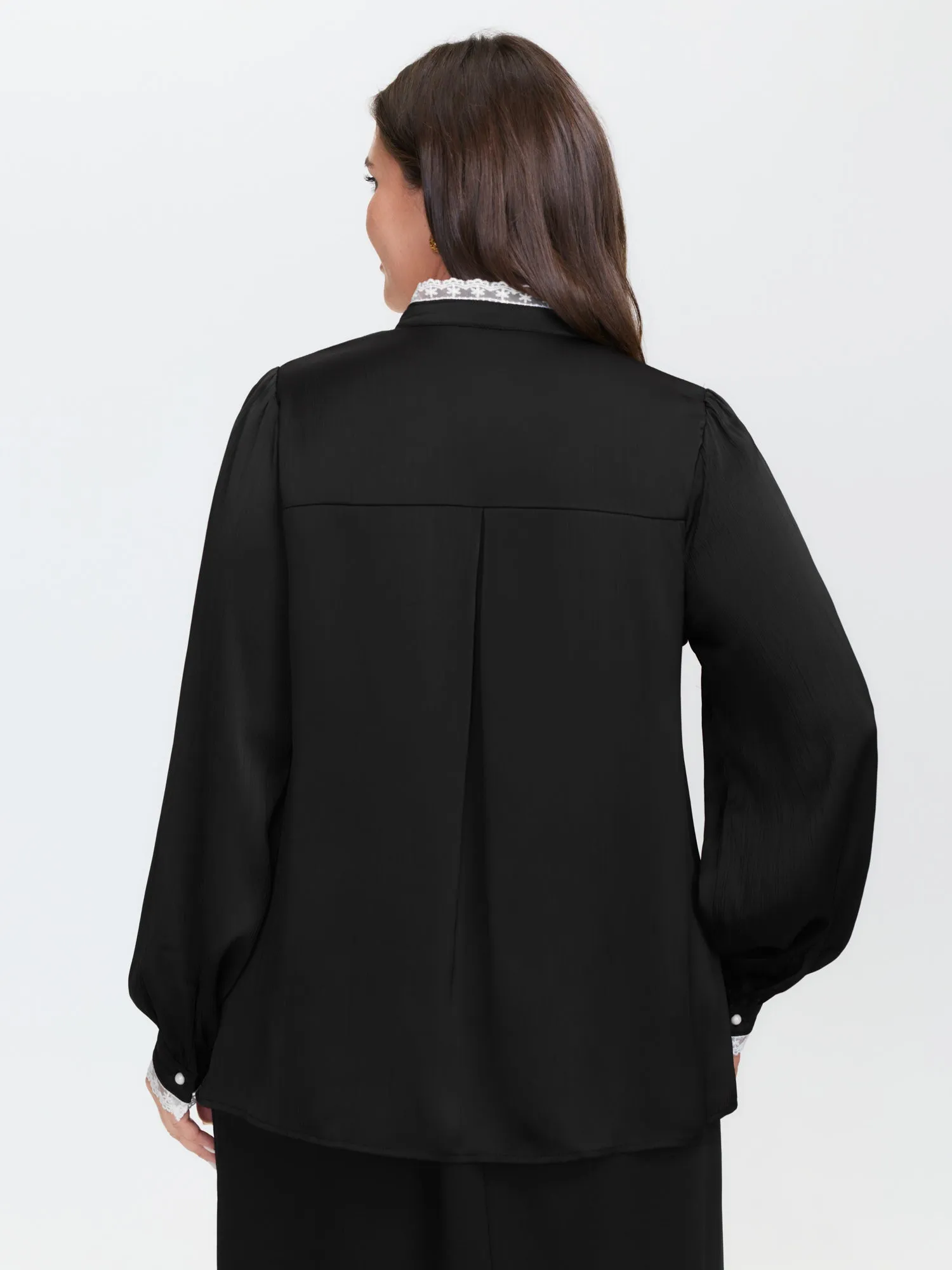 Lace Trim Mock Neck Button Blouse sold by Bloomchic product image thumbnail 5