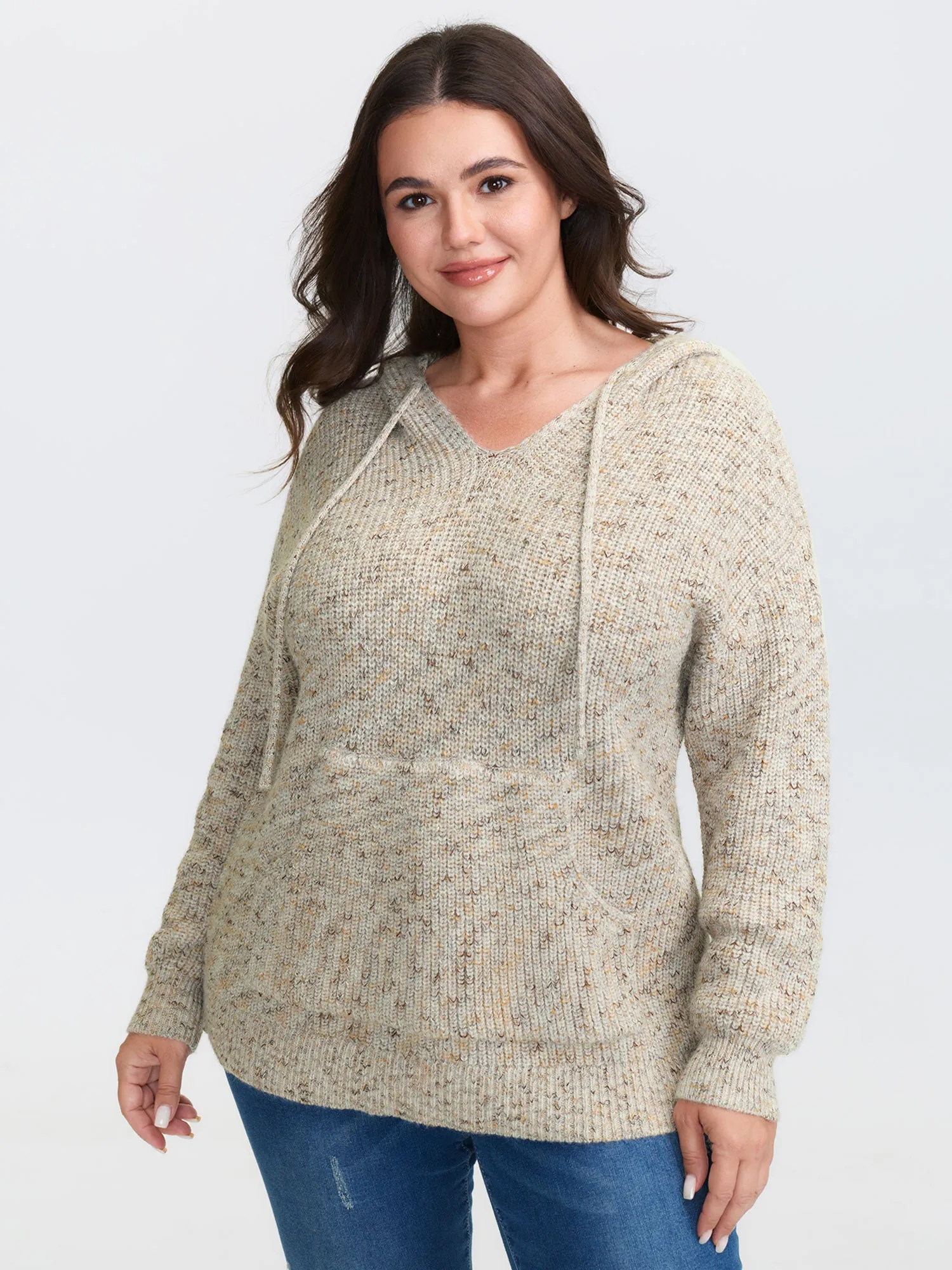 Heather Hooded Pocket Ribbed Hem Pullover sold by Bloomchic product image thumbnail 2