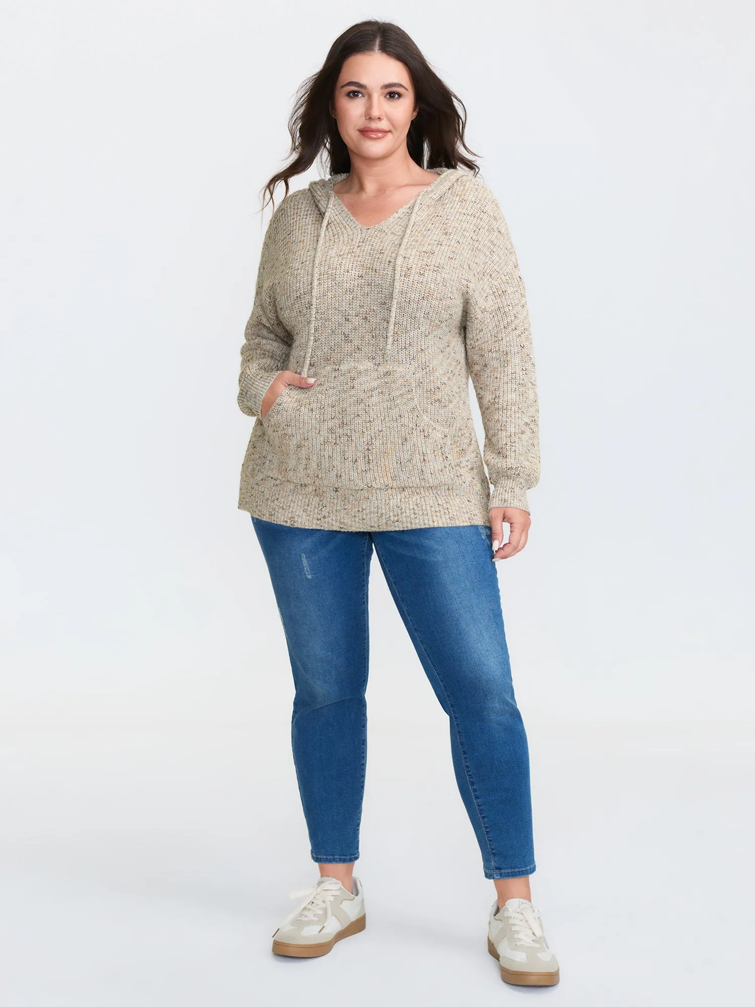 Heather Hooded Pocket Ribbed Hem Pullover sold by Bloomchic product image thumbnail 3