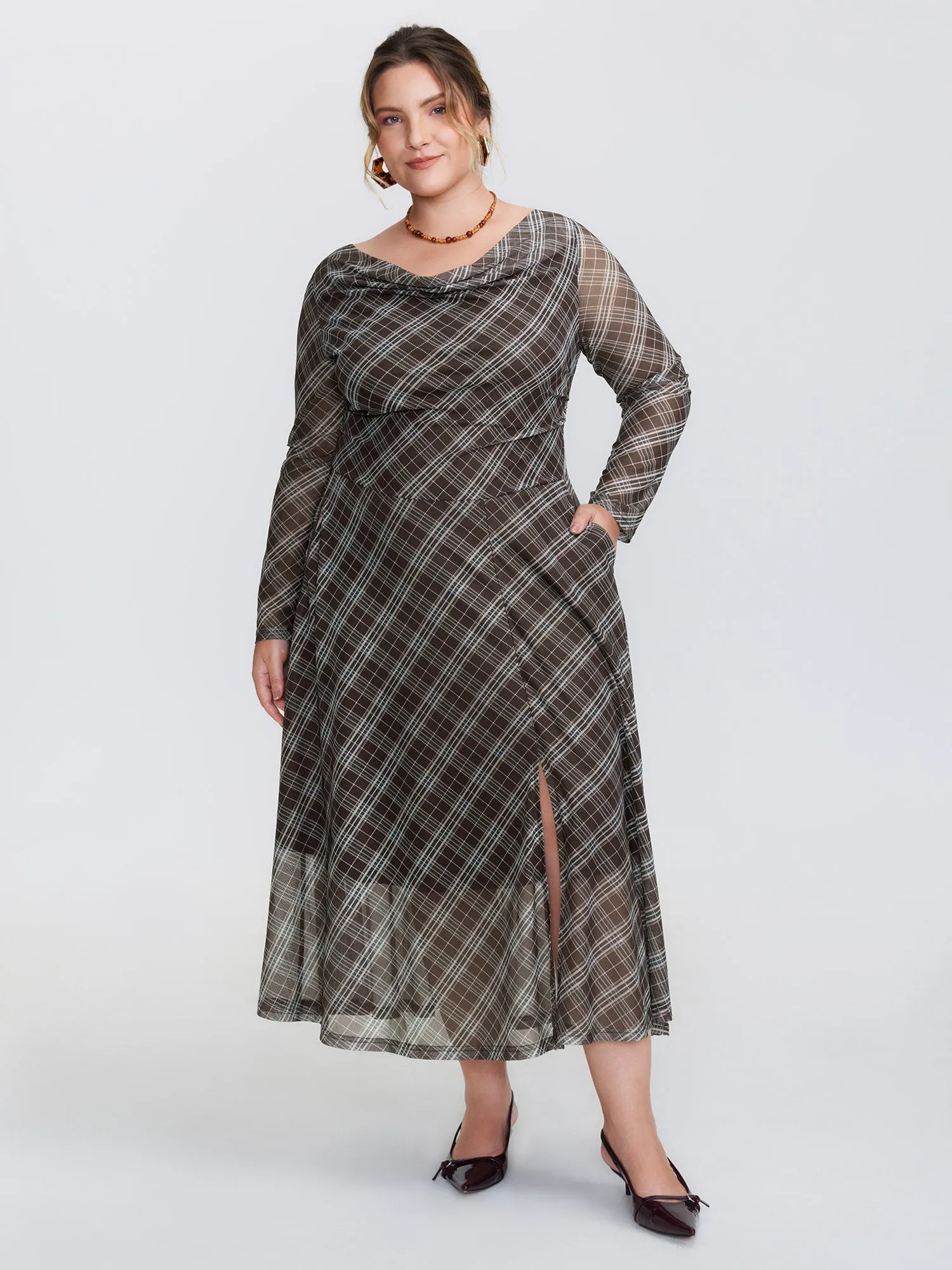 Stretchy Cowl Neckline Slit Pockets Maxi Dress sold by Bloomchic product image thumbnail 2