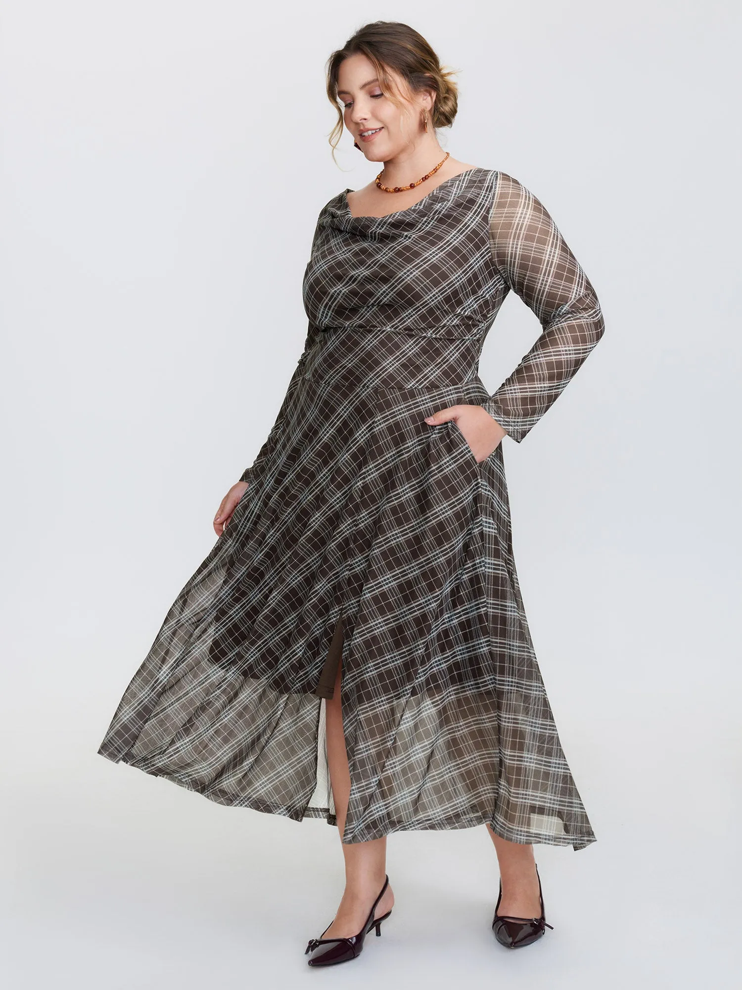 Stretchy Cowl Neckline Slit Pockets Maxi Dress sold by Bloomchic