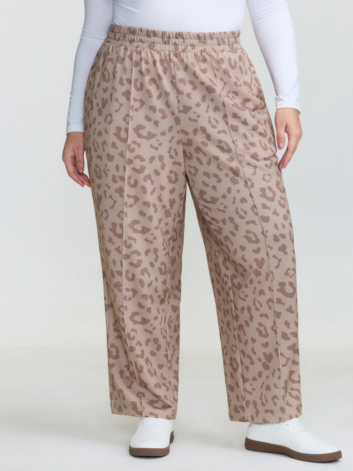 Leopard Seamed Shirred Waistband Pants sold by Bloomchic
