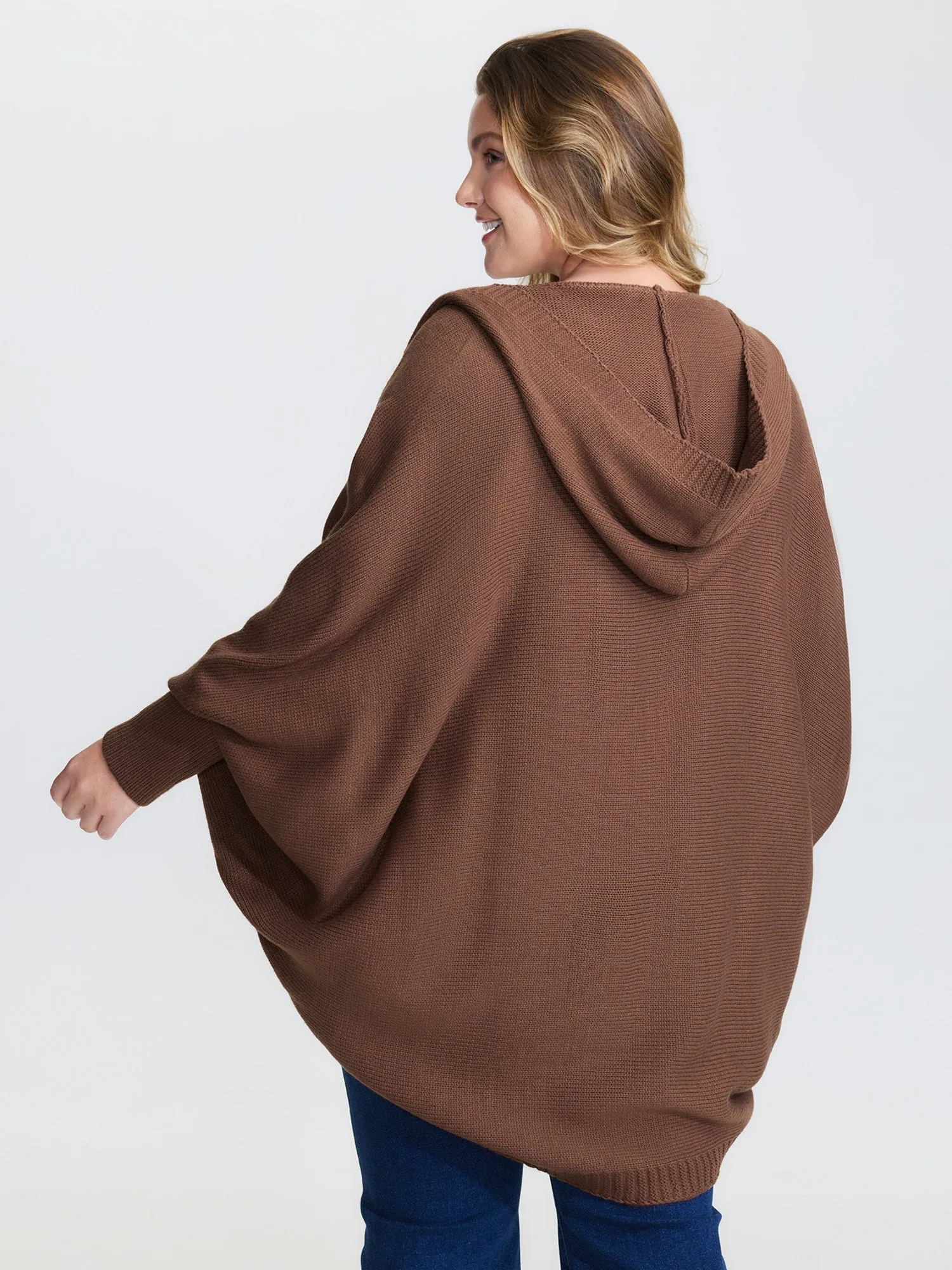 Coccoon Shaped Hooded Front-Open Knit Cardigan sold by Bloomchic product image thumbnail 4