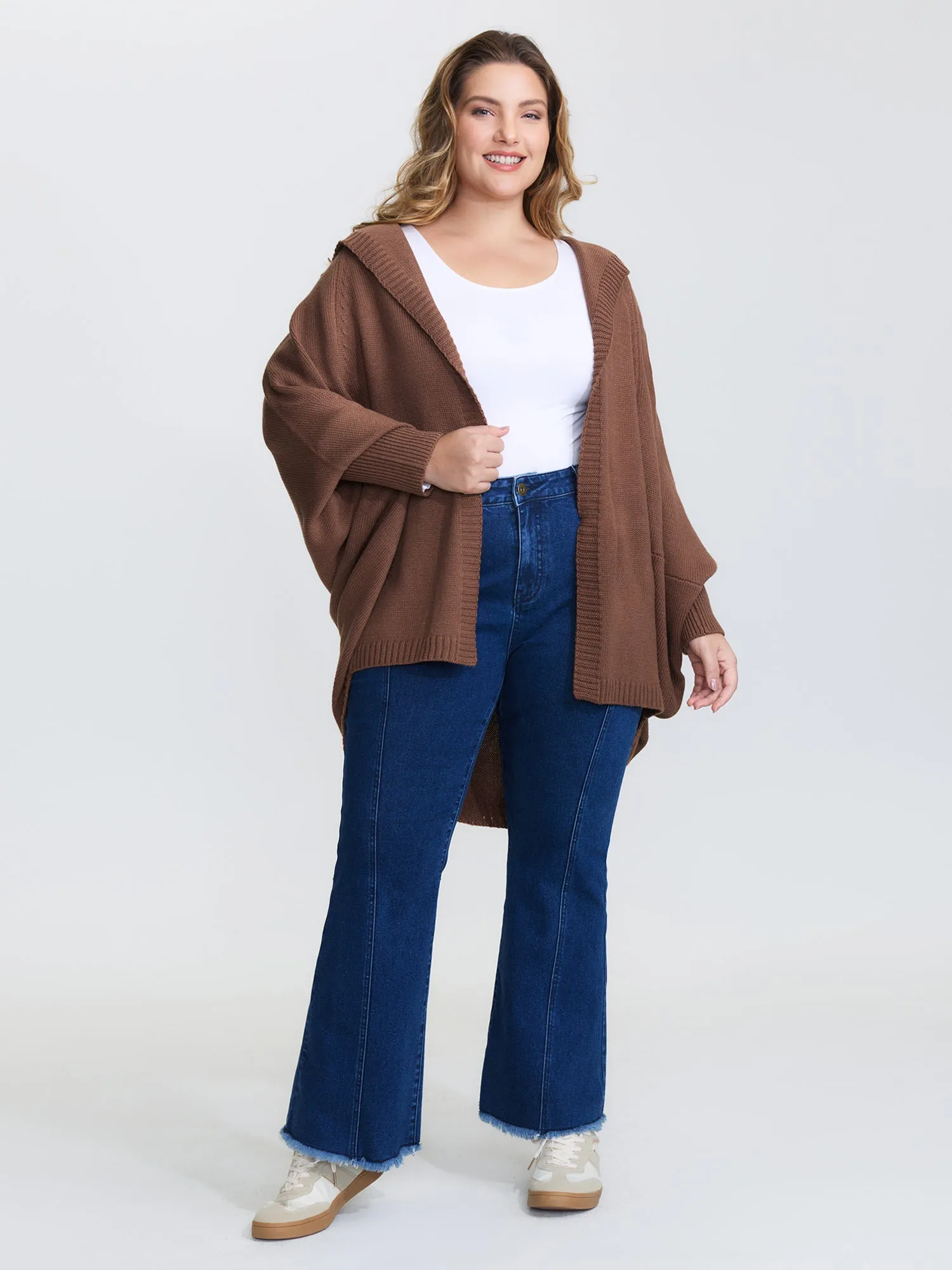 Coccoon Shaped Hooded Front-Open Knit Cardigan sold by Bloomchic product image thumbnail 2