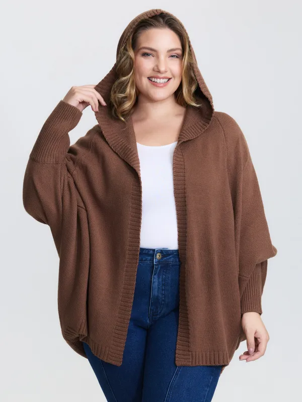 Coccoon Shaped Hooded Front-Open Knit Cardigan sold by Bloomchic