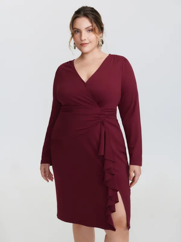 Stretchy Pleated Ruffed Hem Bodycon Fit Midi Dress sold by Bloomchic