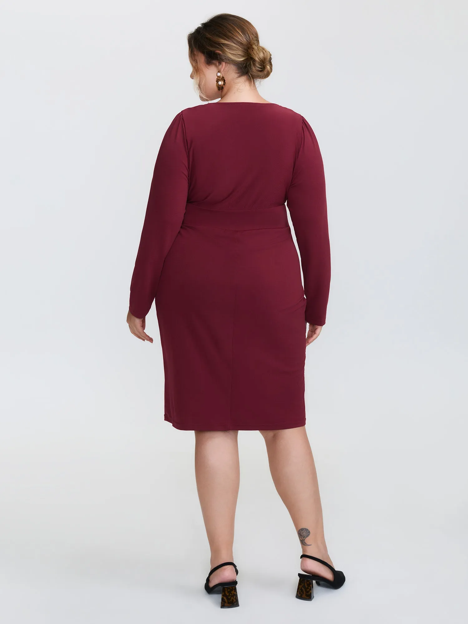 Stretchy Pleated Ruffed Hem Bodycon Fit Midi Dress sold by Bloomchic product image thumbnail 4