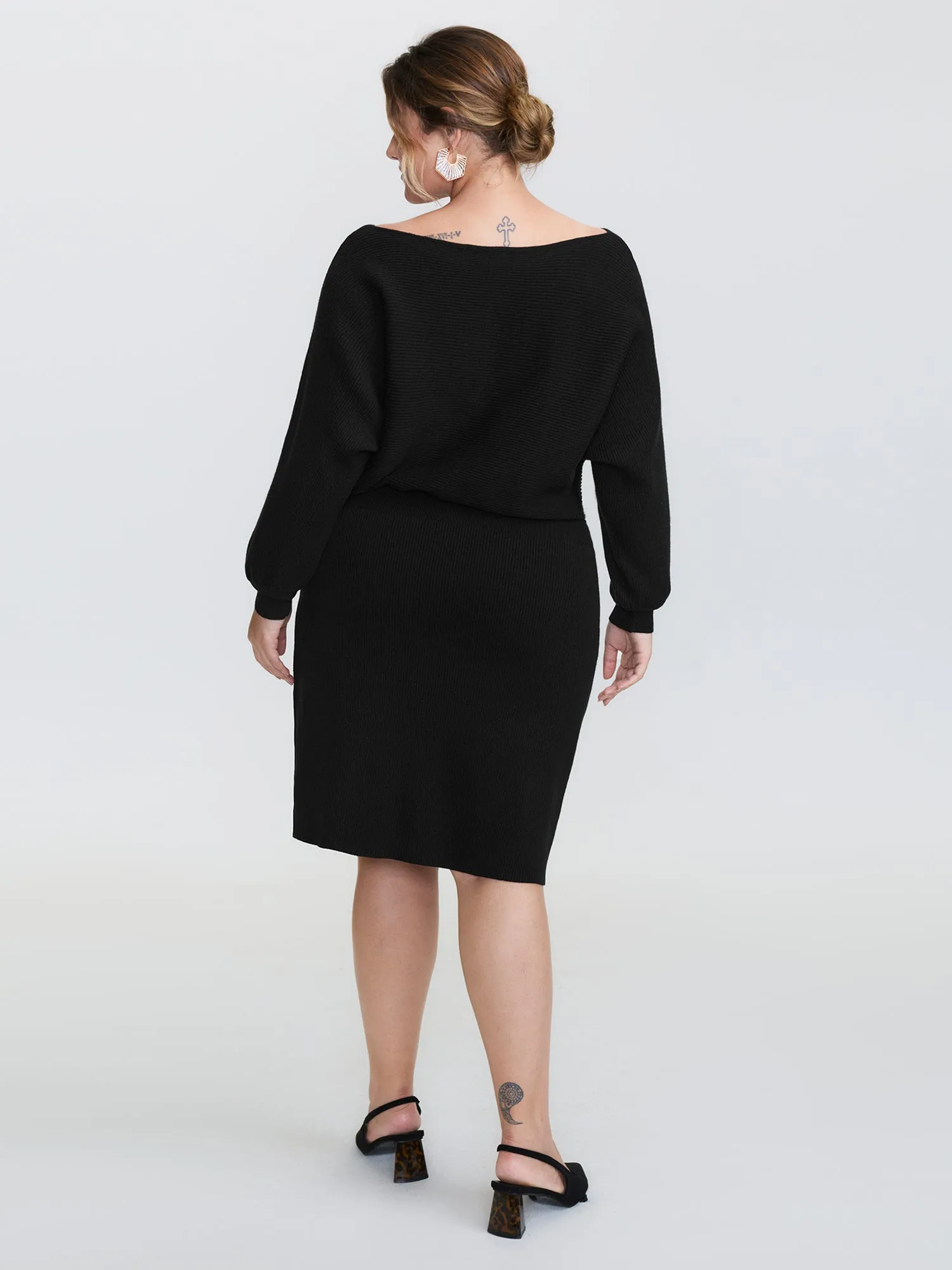 Boatneck Textured Dolman Sleeve Sweater Dress sold by Bloomchic product image thumbnail 4