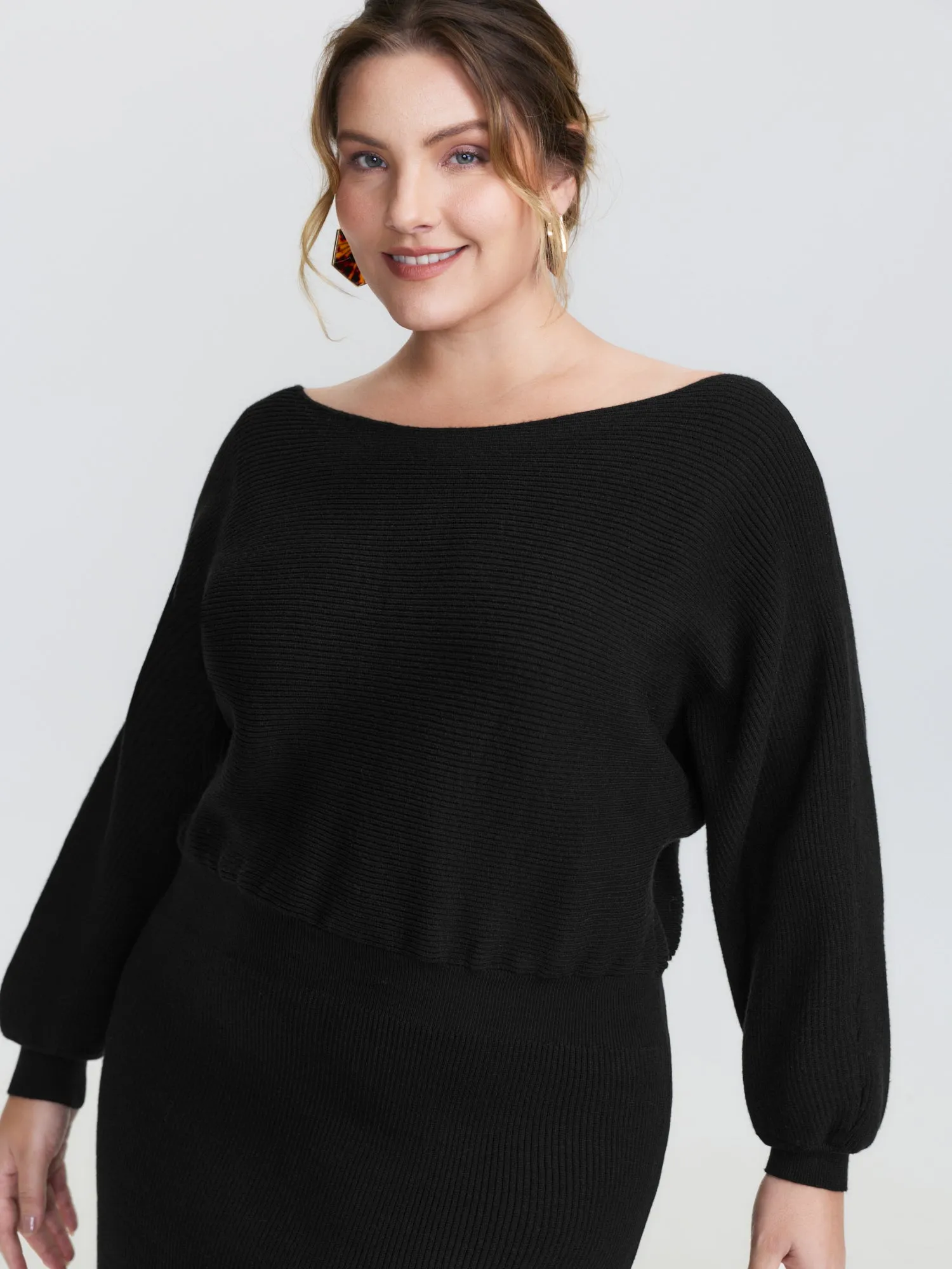 Boatneck Textured Dolman Sleeve Sweater Dress sold by Bloomchic product image thumbnail 3