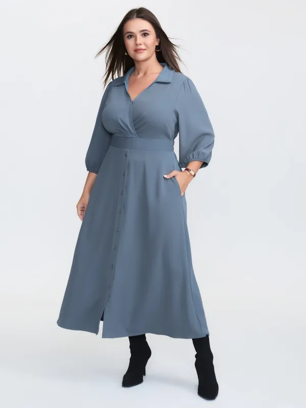 Knotted Front Placket Shirt Dress sold by Bloomchic