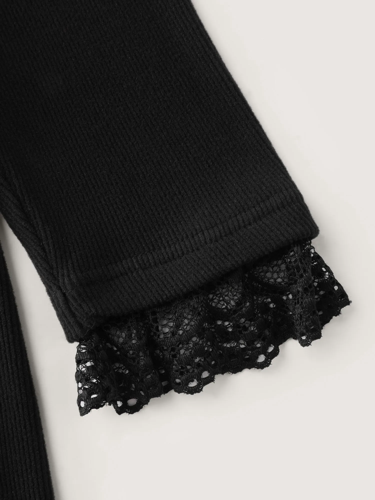 Sheer Lace Trim Mock Neck Ribbed T-Shirt sold by Bloomchic product image thumbnail 5