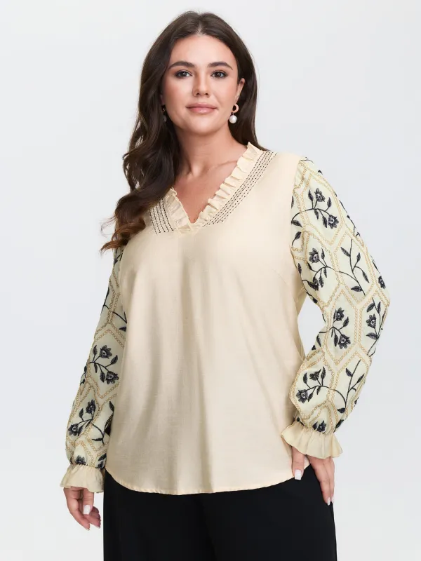 Floral Embroidered Sleeve Rayon Blouse sold by Bloomchic