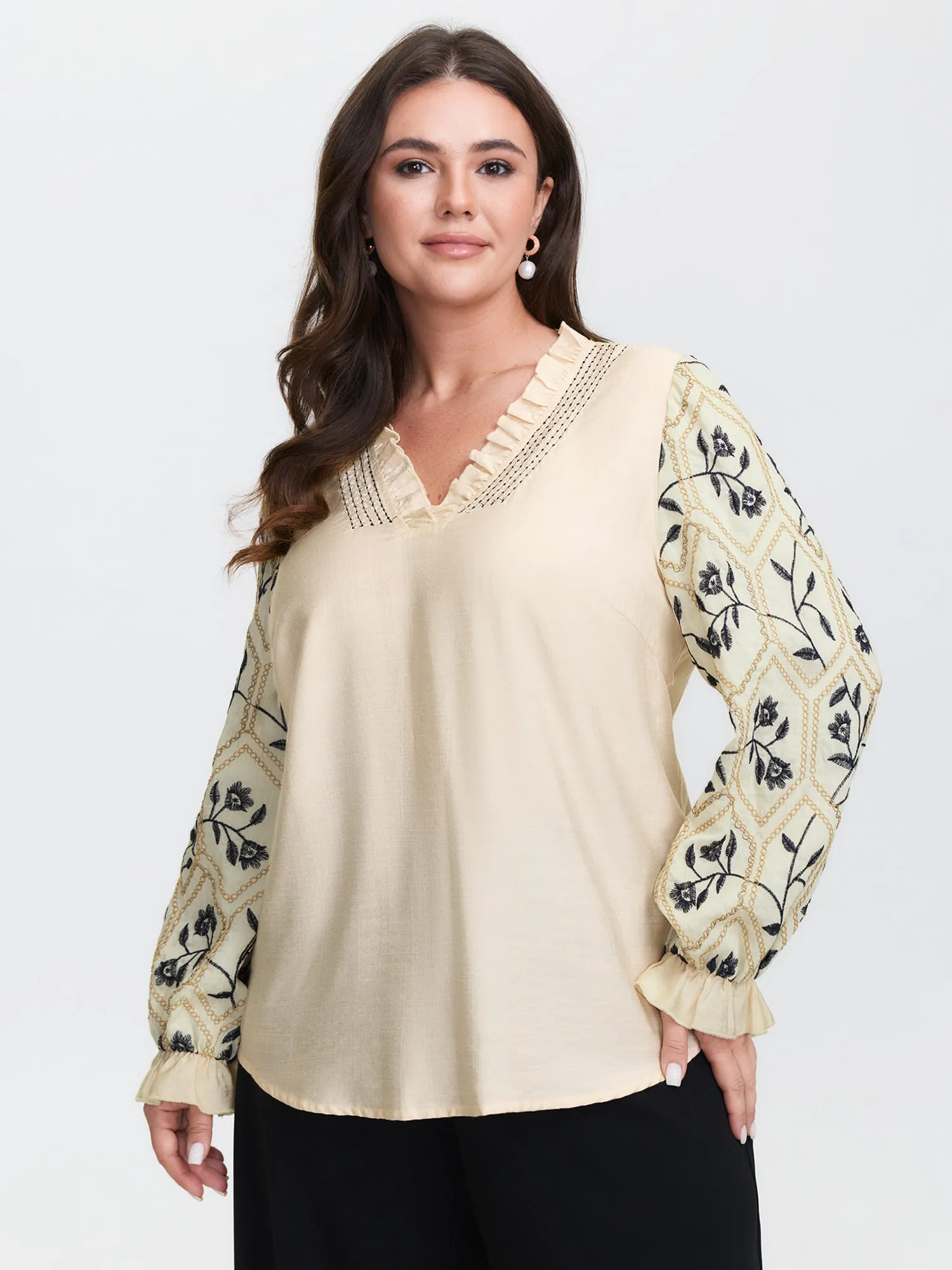 Floral Embroidered Sleeve Rayon Blouse sold by Bloomchic