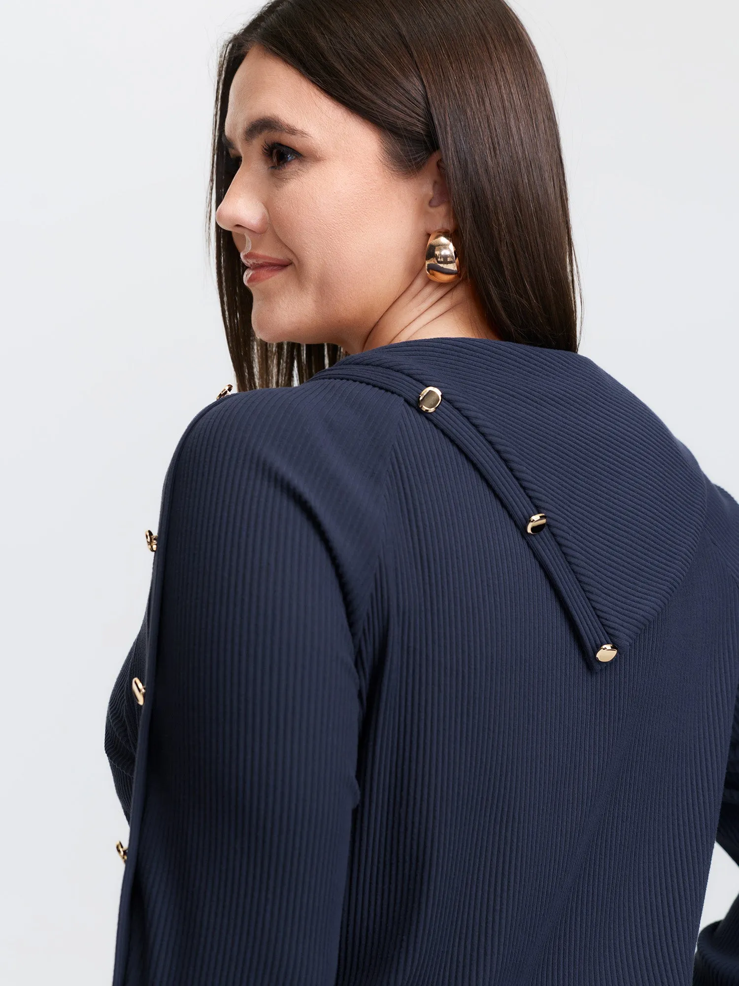 Velvet Ribbed Folded Neckline Button Knit Top sold by Bloomchic product image thumbnail 3