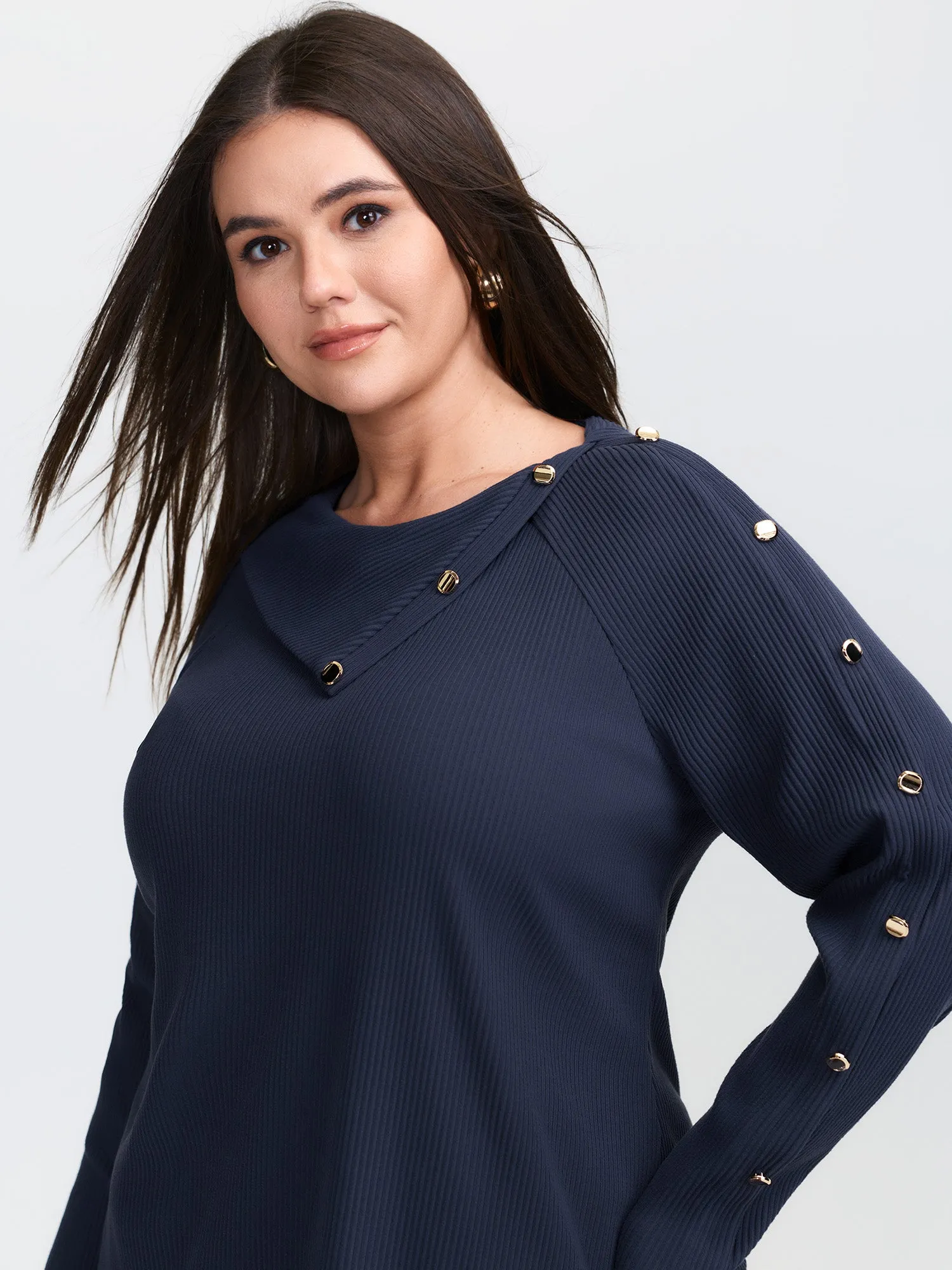 Velvet Ribbed Folded Neckline Button Knit Top sold by Bloomchic product image thumbnail 4