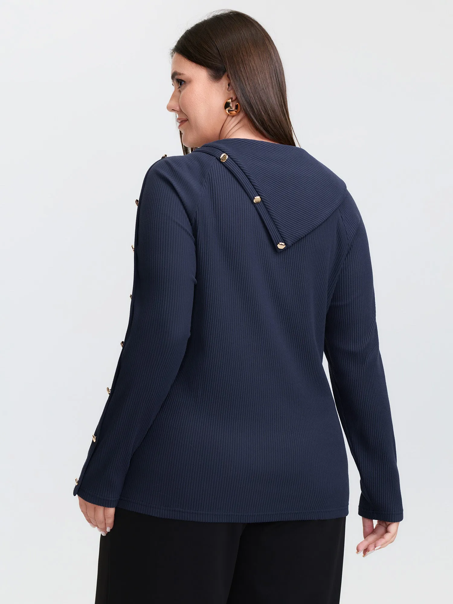 Velvet Ribbed Folded Neckline Button Knit Top sold by Bloomchic product image thumbnail 5