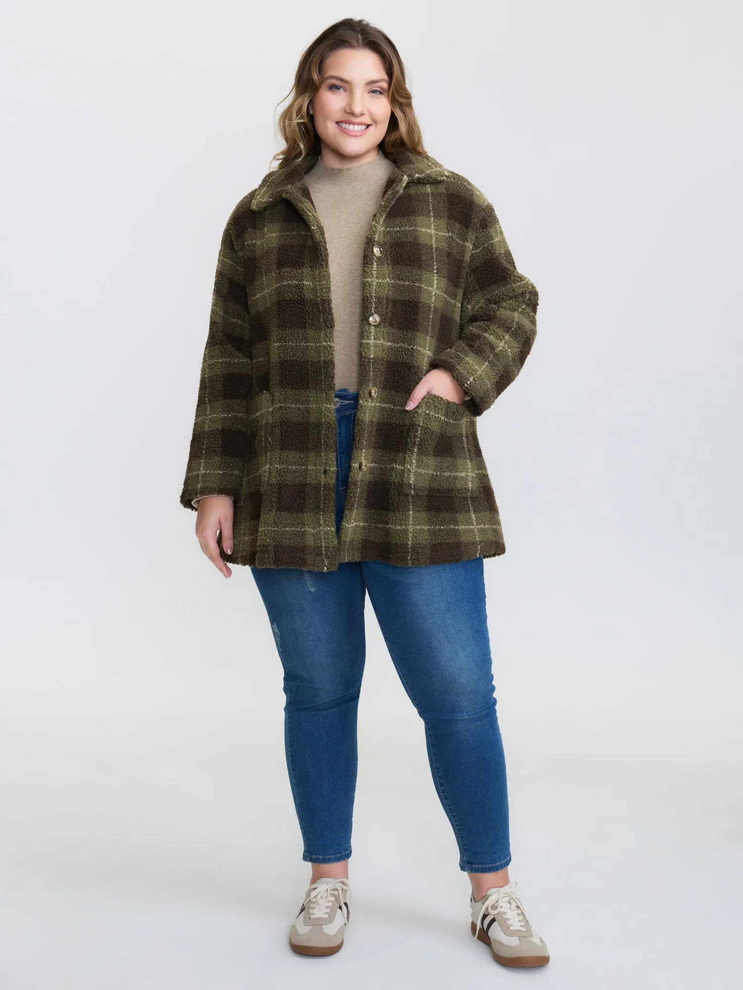 Plaid Pockets Button-Down Coat sold by Bloomchic product image thumbnail 2