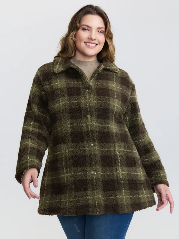 Plaid Pockets Button-Down Coat sold by Bloomchic