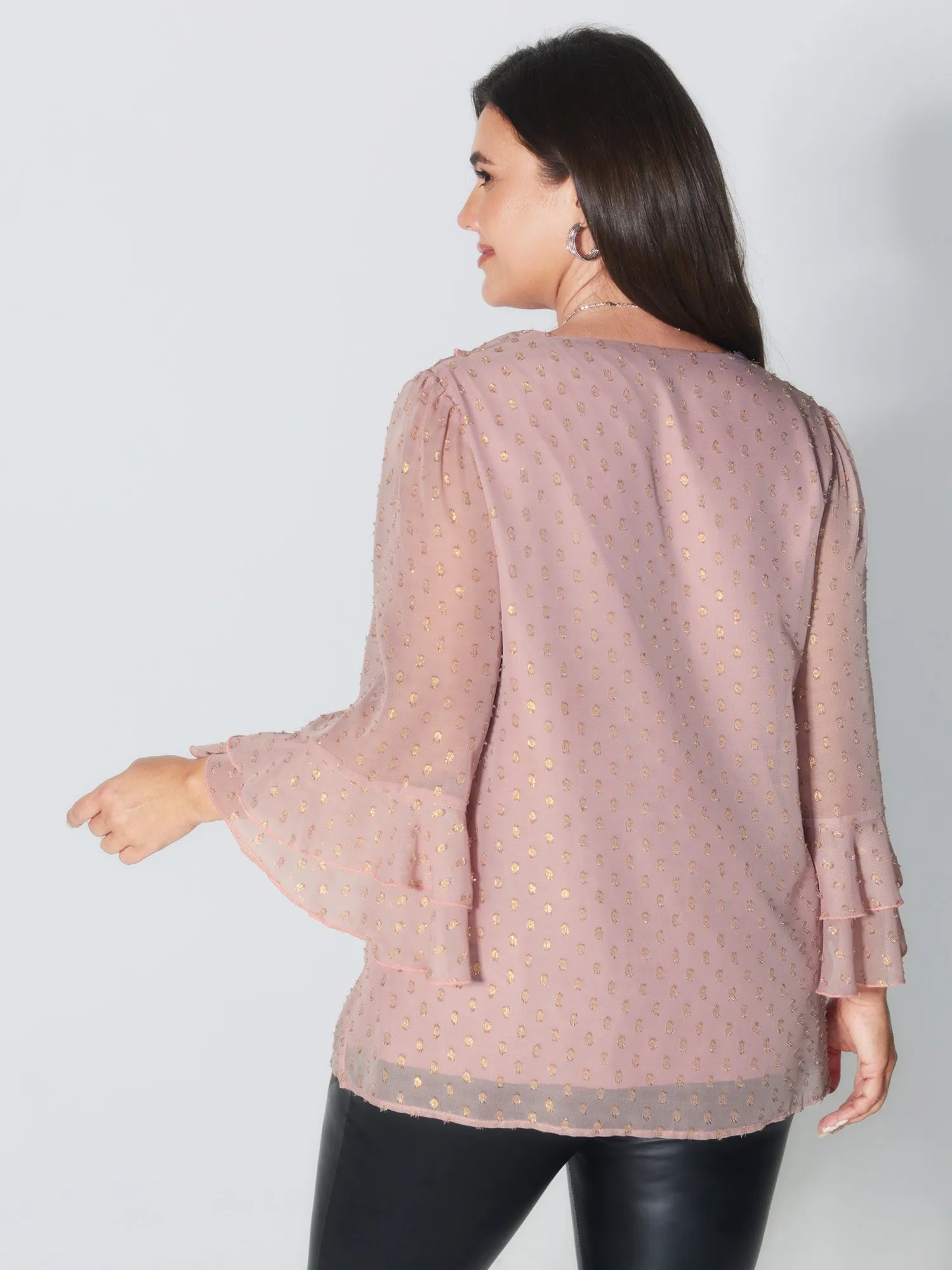 Chiffon Ruffled Neckline Layered Sleeve Blouse sold by Bloomchic product image thumbnail 4