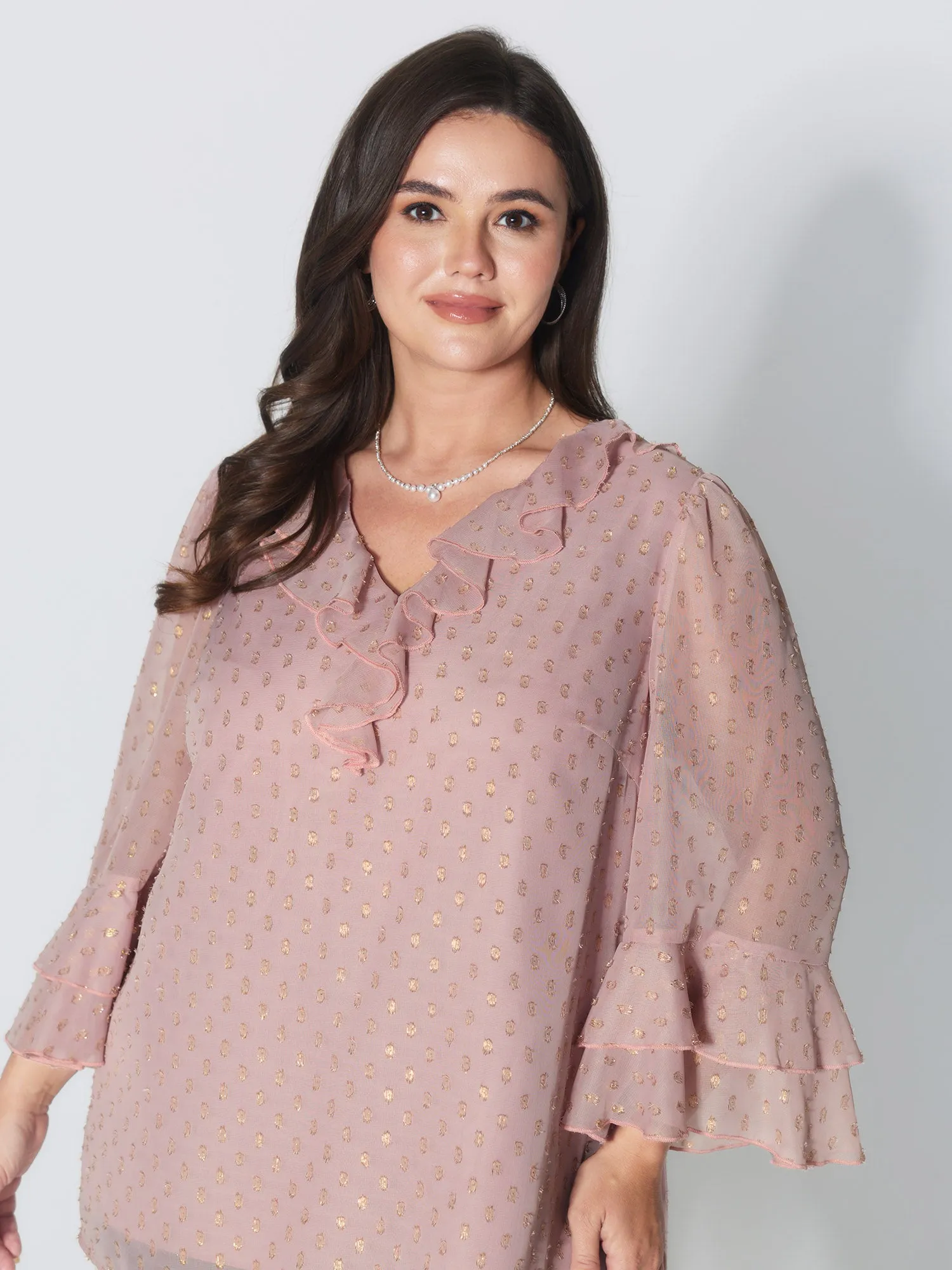 Chiffon Ruffled Neckline Layered Sleeve Blouse sold by Bloomchic product image thumbnail 3