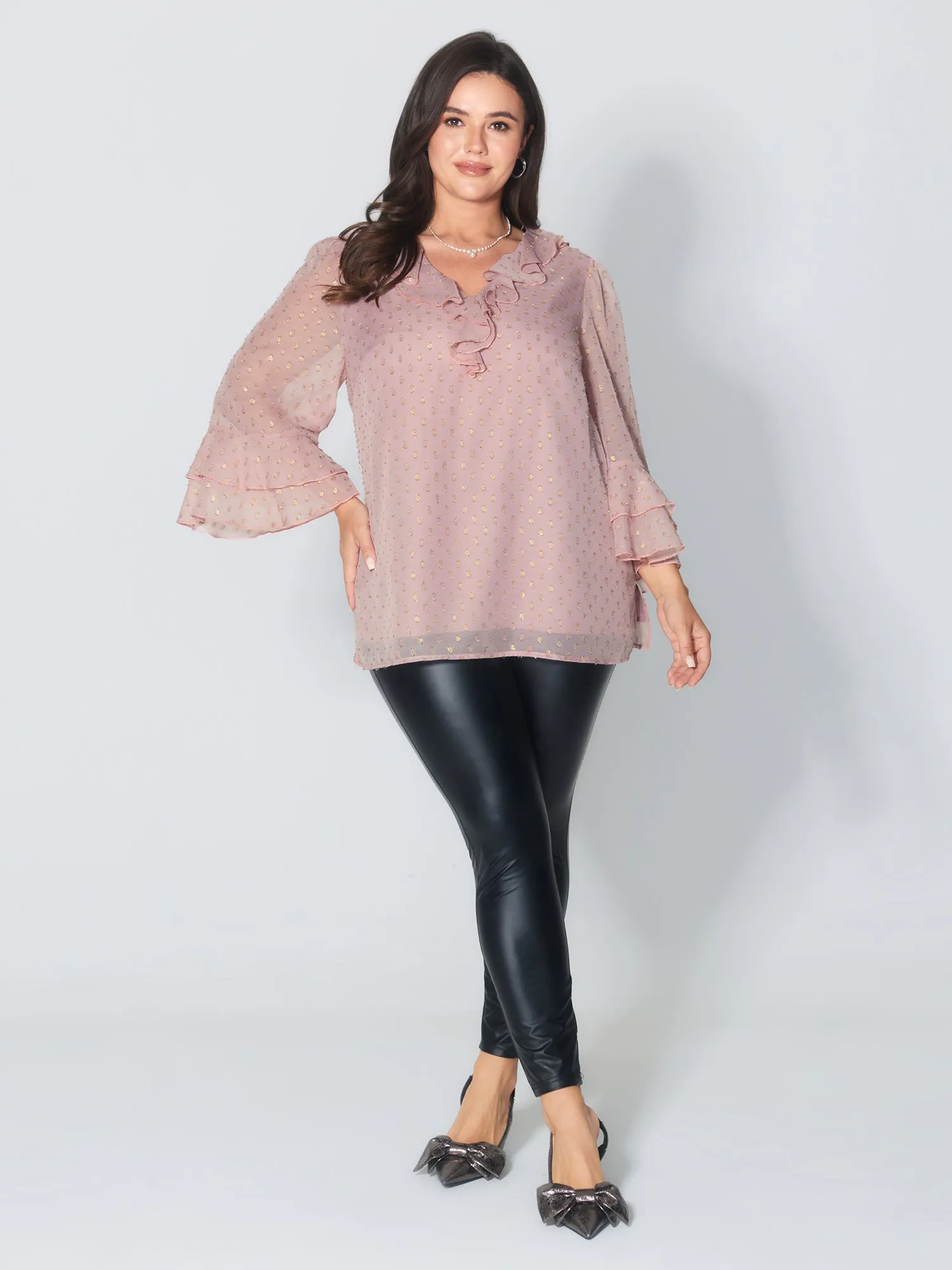 Chiffon Ruffled Neckline Layered Sleeve Blouse sold by Bloomchic product image thumbnail 2