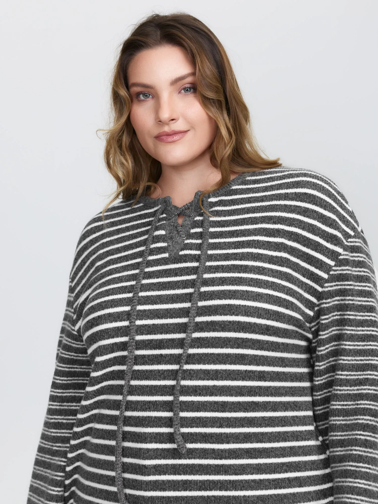 Ribbed Stripe Textured Neck-Tie T-Shirt sold by Bloomchic product image thumbnail 3